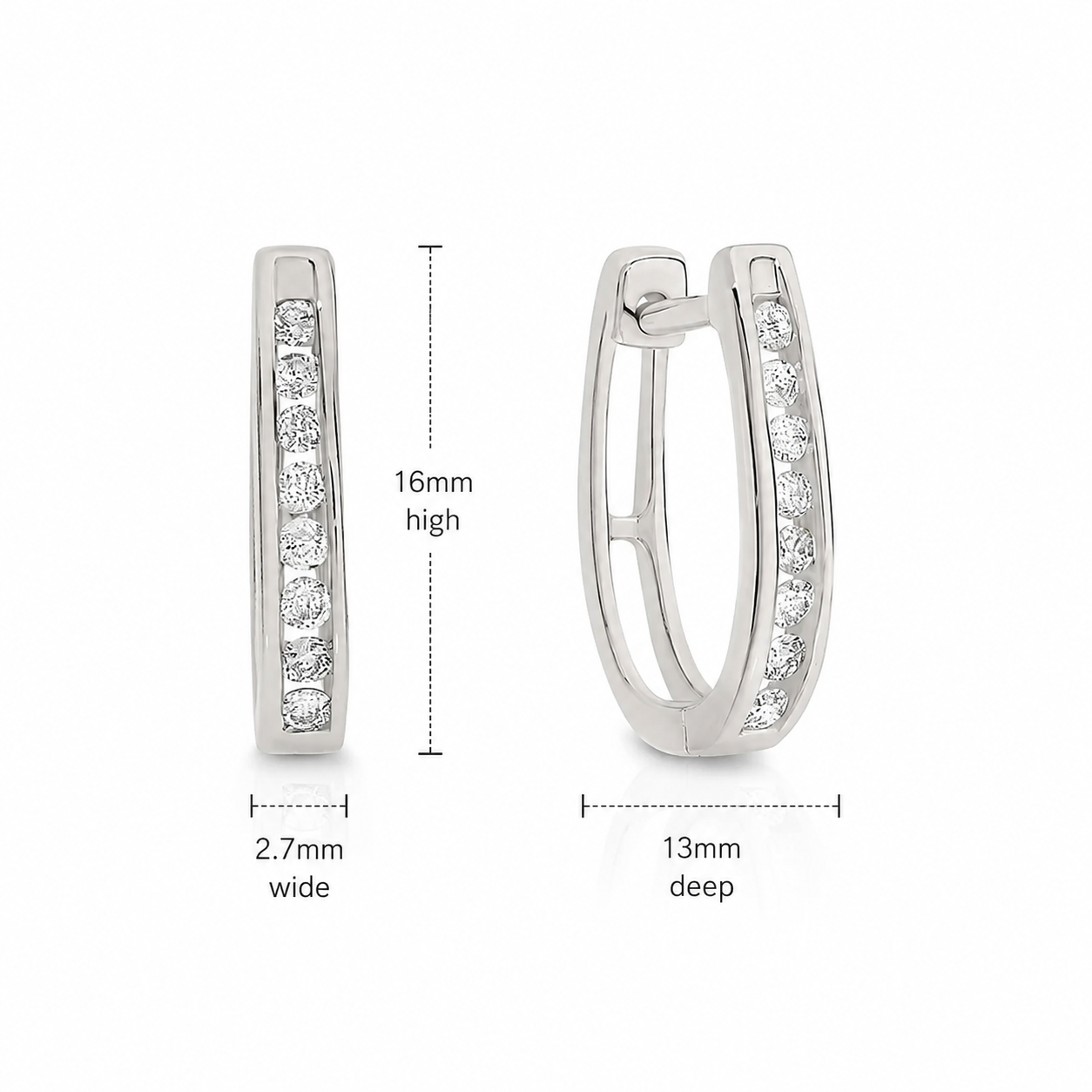 9ct white gold 0.25ct diamond channel set huggie earrings