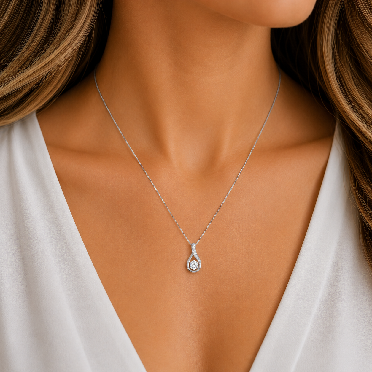 9ct white gold pear shape cubic zirconia pendant