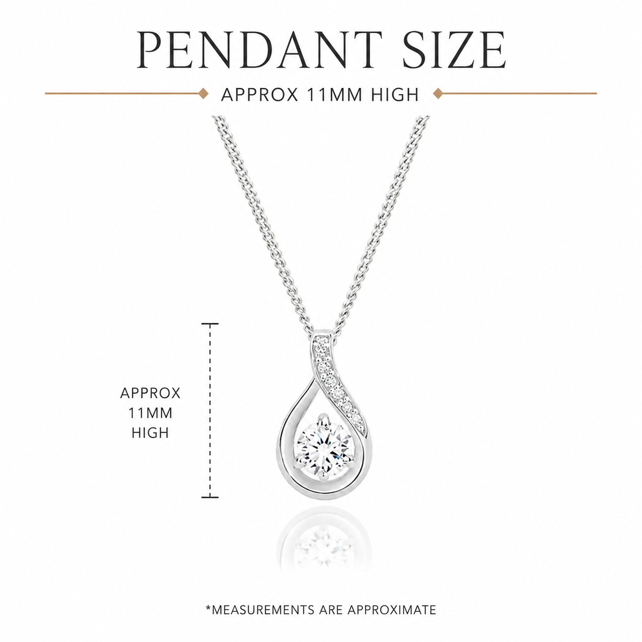 9ct white gold pear shape cubic zirconia pendant
