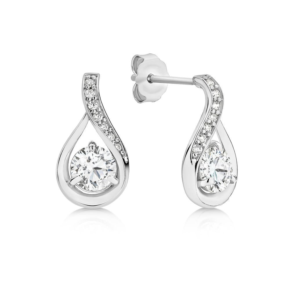 9ct white gold pear shape cubic zirconia stud earrings