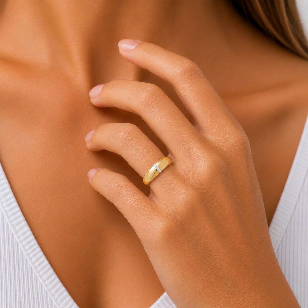 9ct yellow gold 0.06ct diamond dome ring
