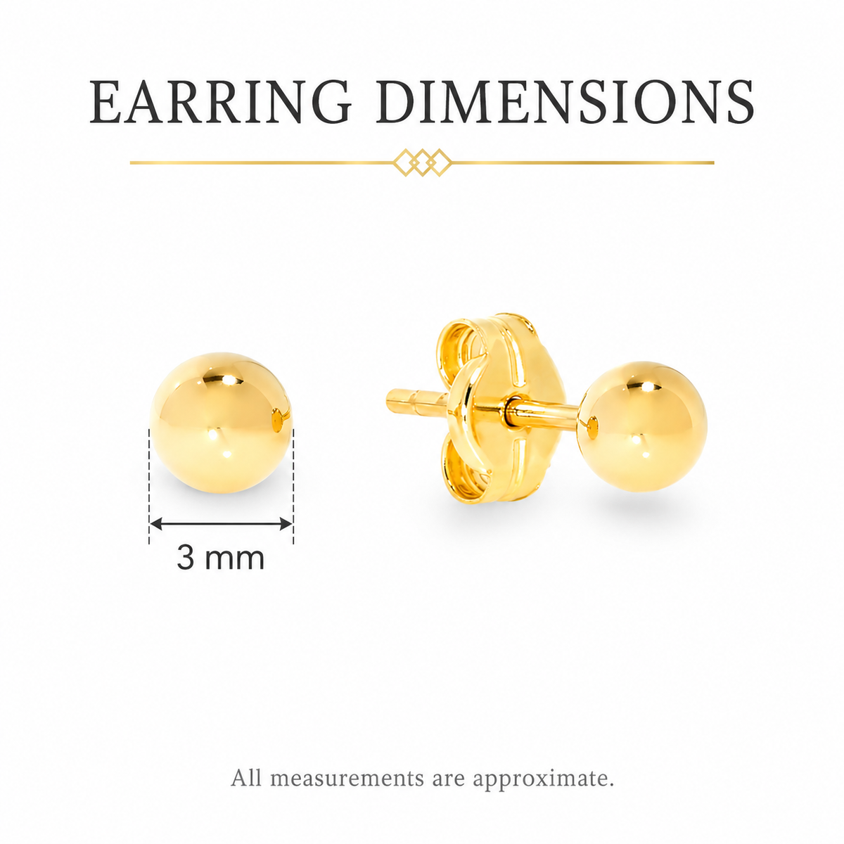 9ct yellow gold 3mm ball stud earrrings