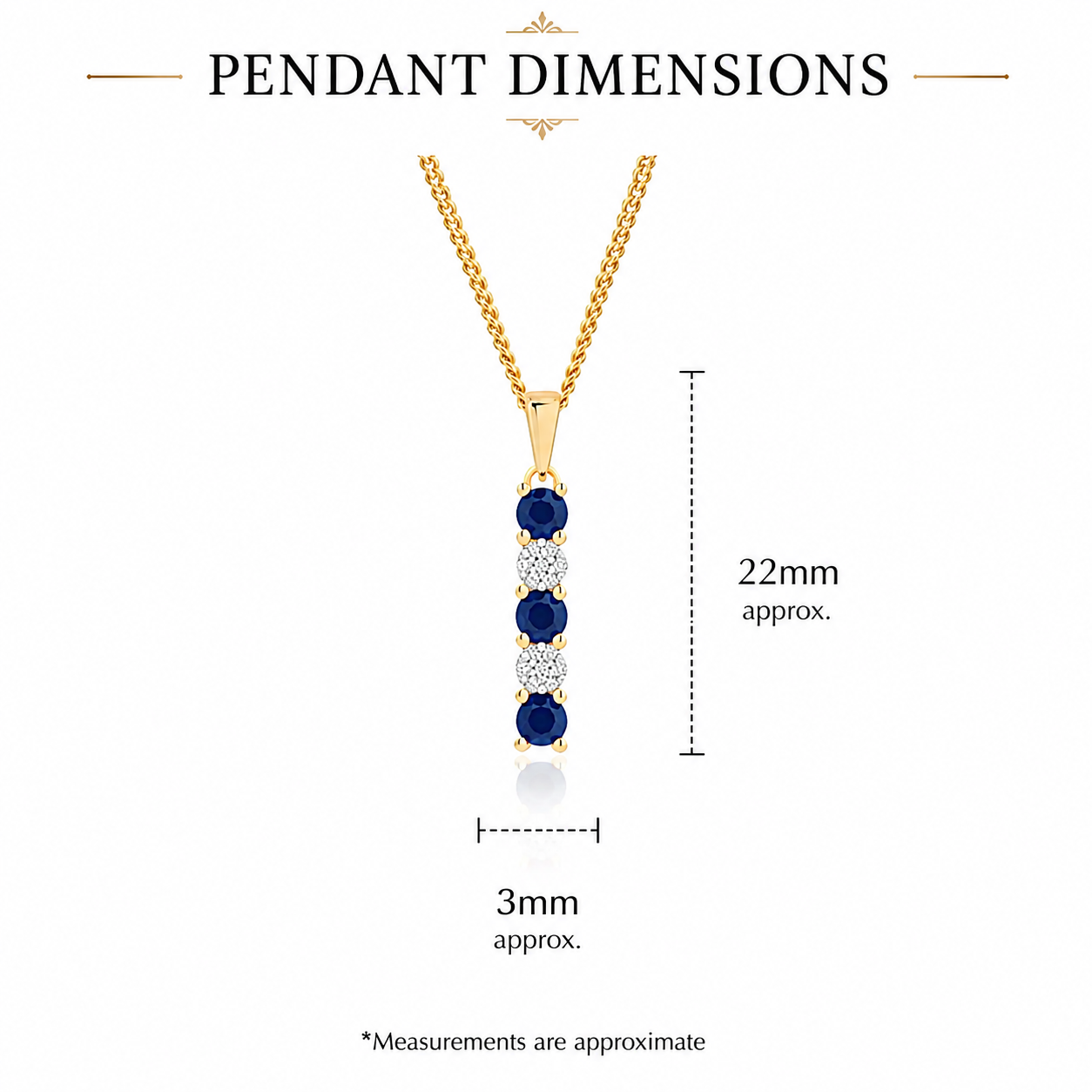 9ct yellow gold blue sapphire & 0.04ct diamond cluster pendant