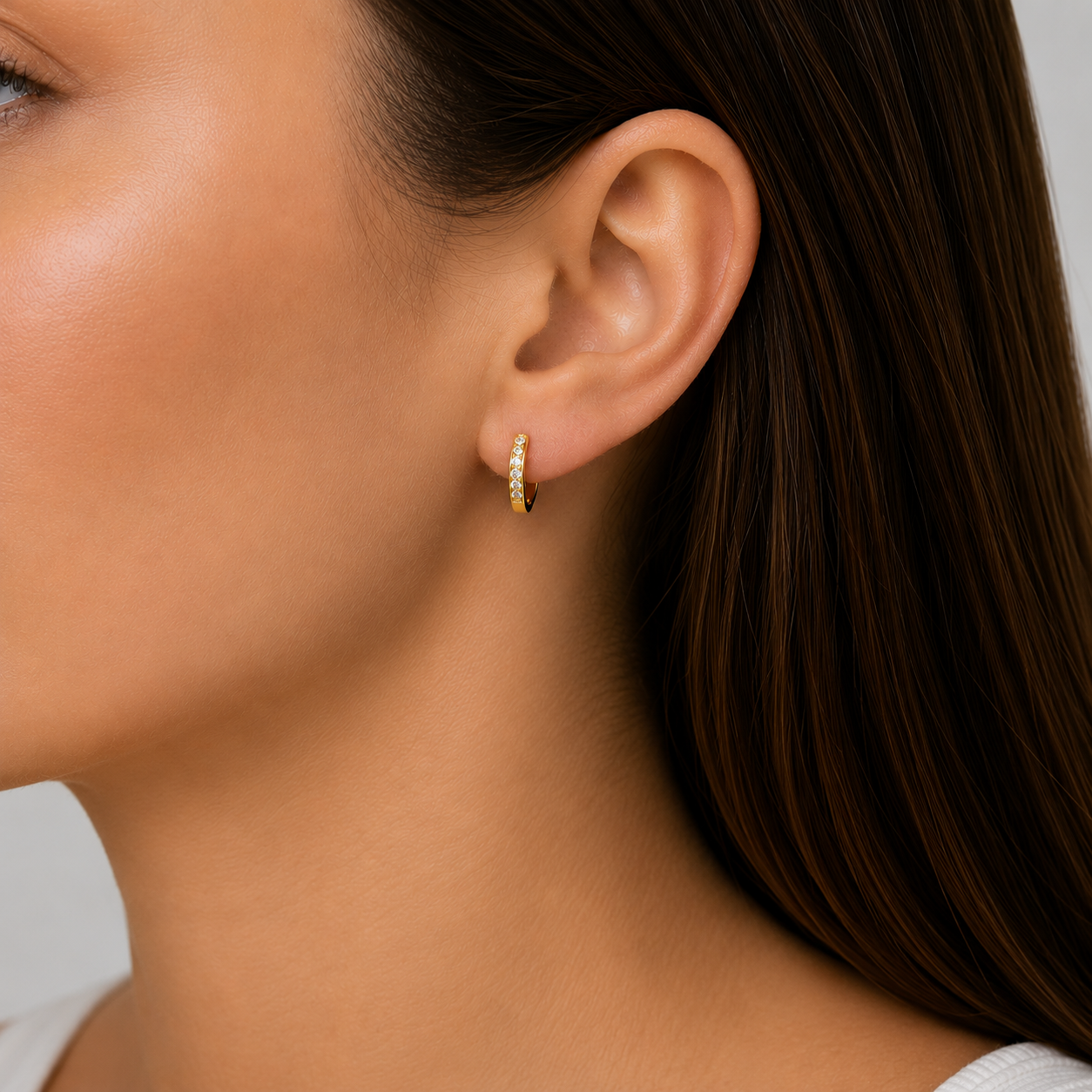 9ct yellow gold channel set cubic zirconia huggie earrings