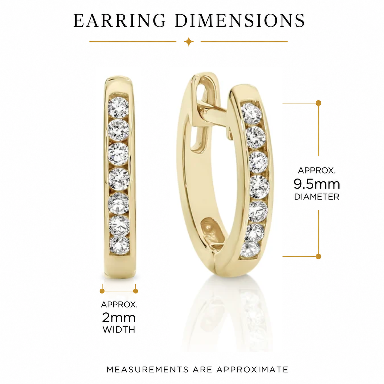 9ct yellow gold channel set cubic zirconia huggie earrings