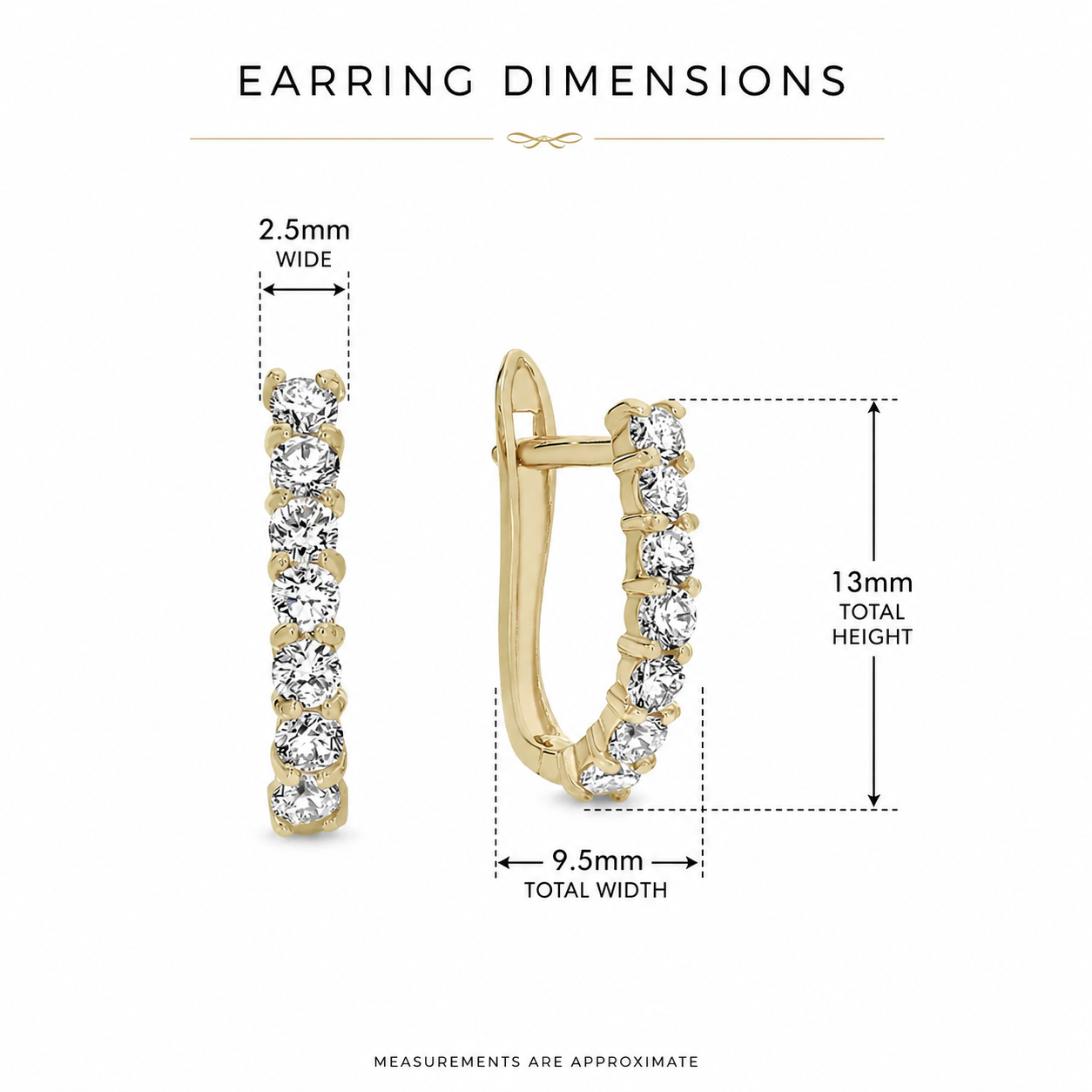 9ct yellow gold claw set cubic zirconia huggie earrings