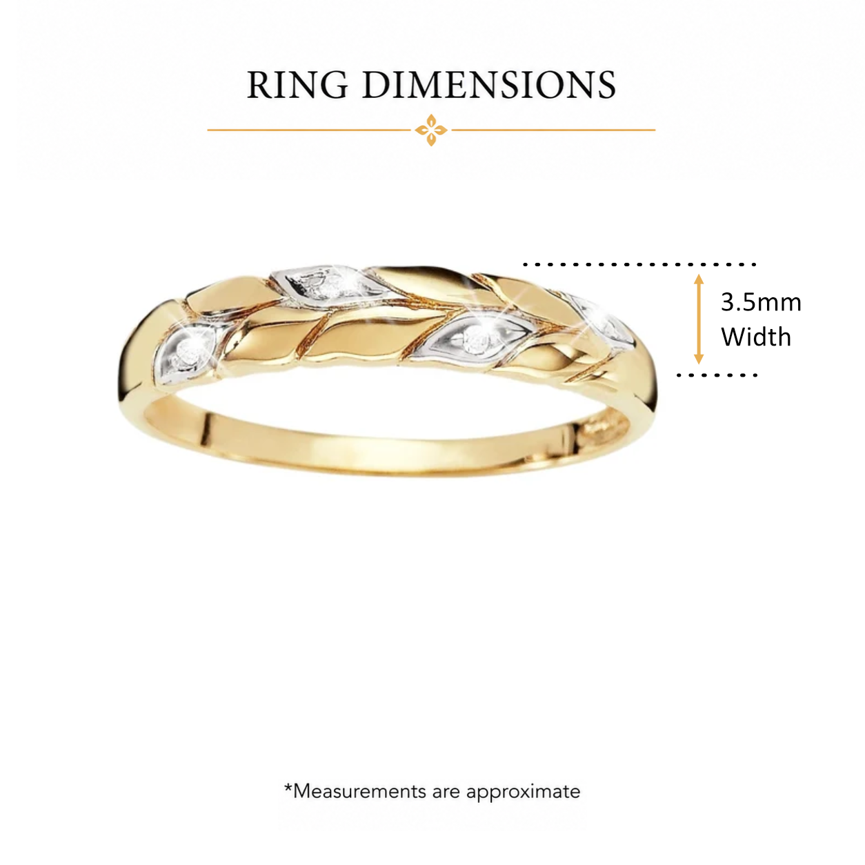 9ct yellow gold diamond leaf pattern ring
