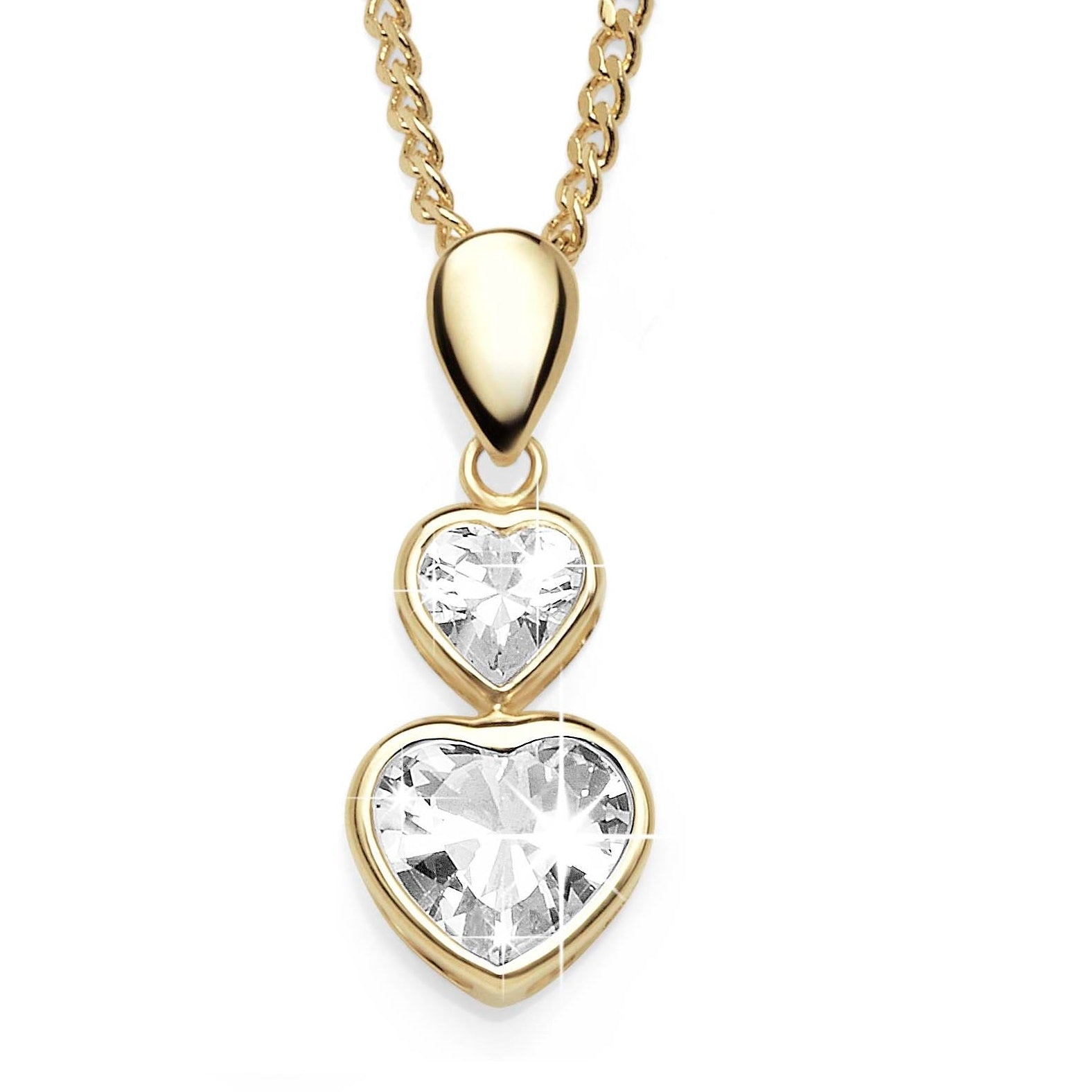9ct yellow gold double bezel set cubic zirconia heart pendant