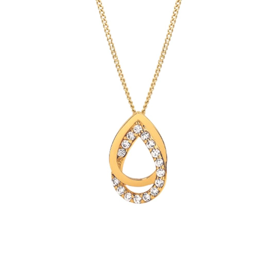 9ct yellow gold double pear cubic zirconia slider pendant