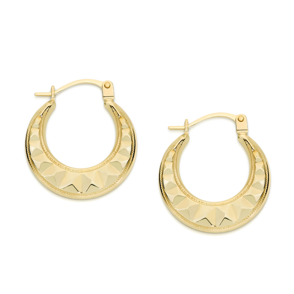 9ct yellow gold fancy 10mm hoop earrings