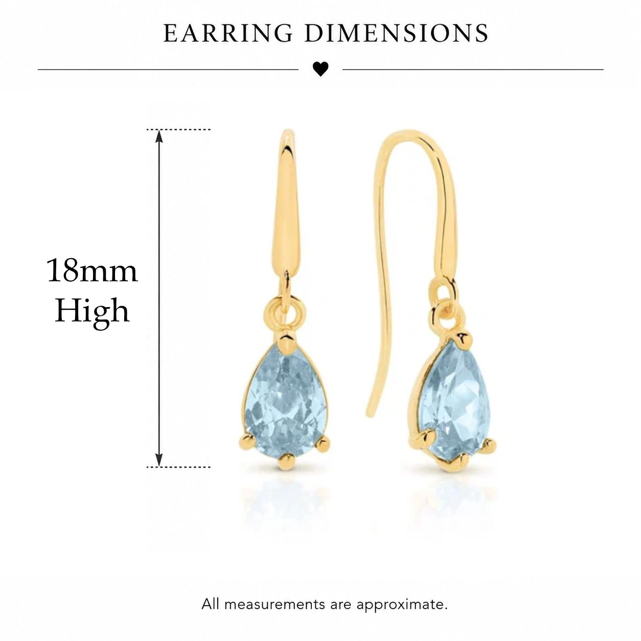 9ct yellow gold pear shaped aquamarine coloured cubic zirconia shepard hook earrings