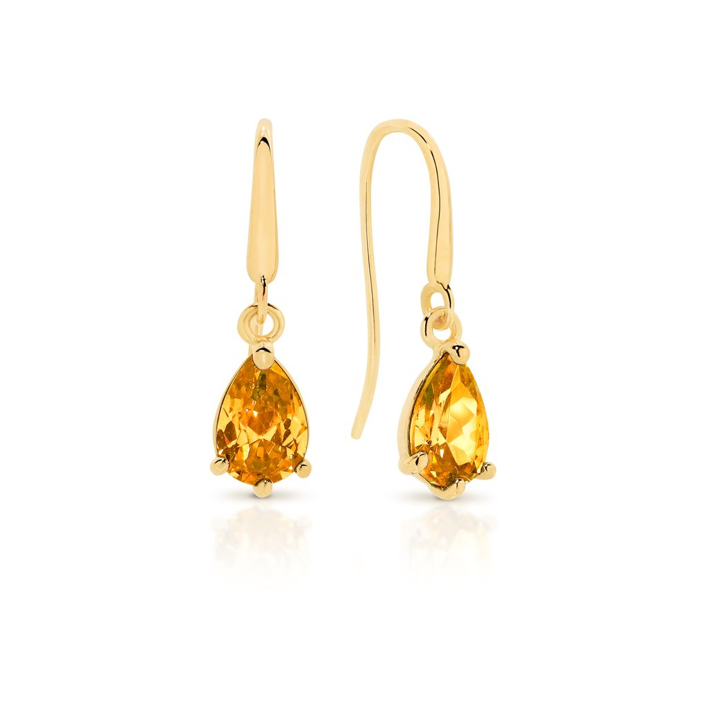 9ct yellow gold pear shaped citrine coloured cubic zirconia shepard hook earrings