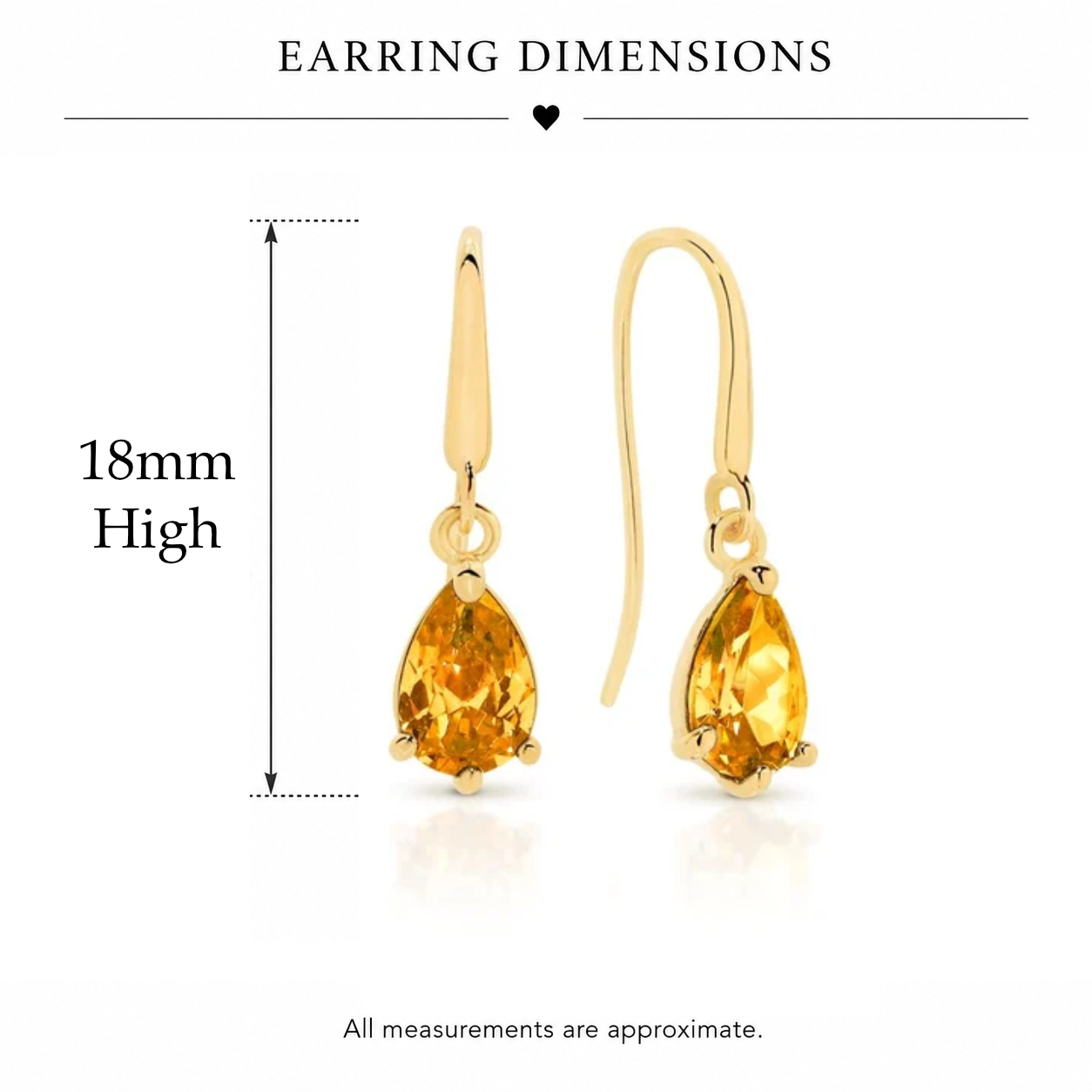 9ct yellow gold pear shaped citrine coloured cubic zirconia shepard hook earrings