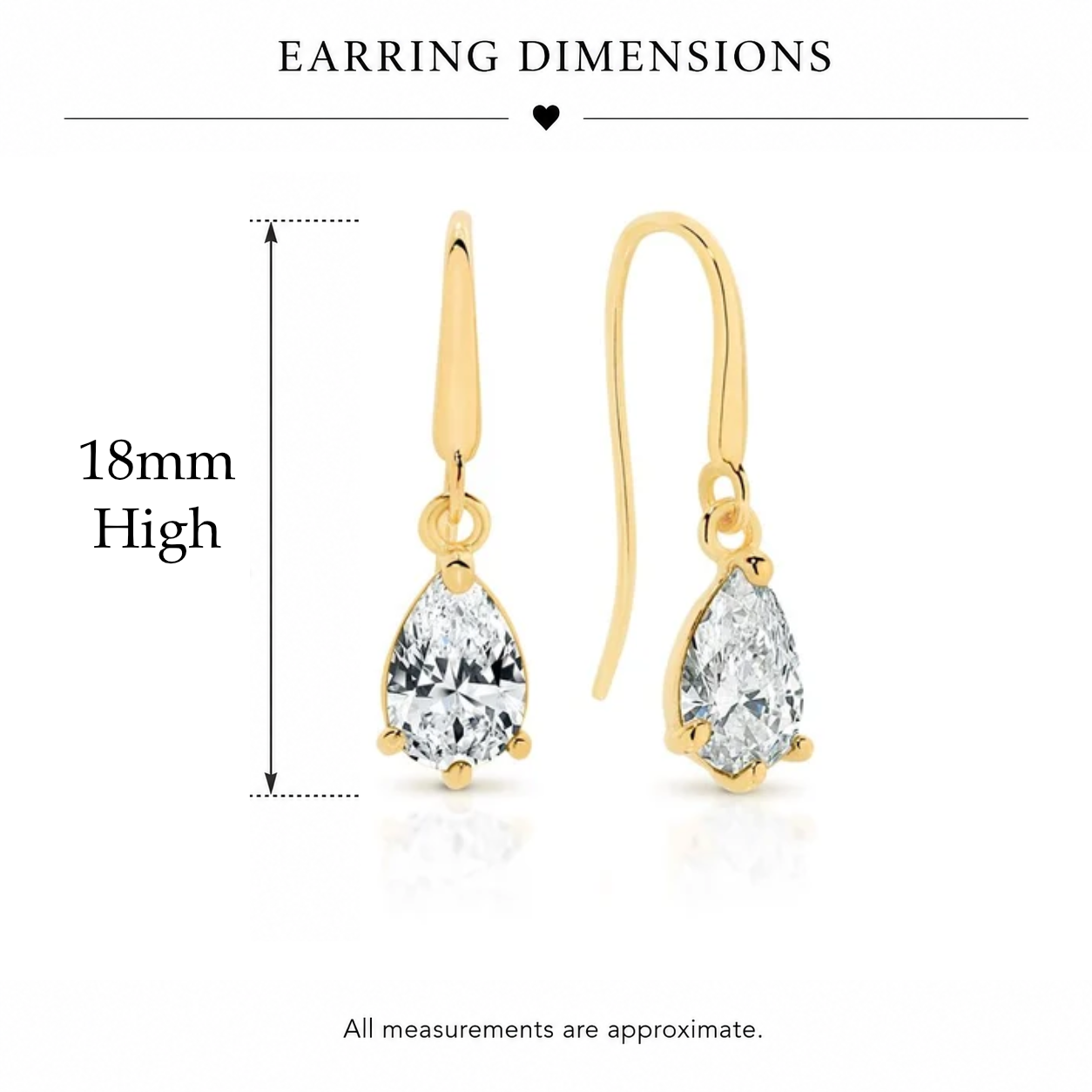 9ct yellow gold pear shaped cubic zirconia shepard hook earrings