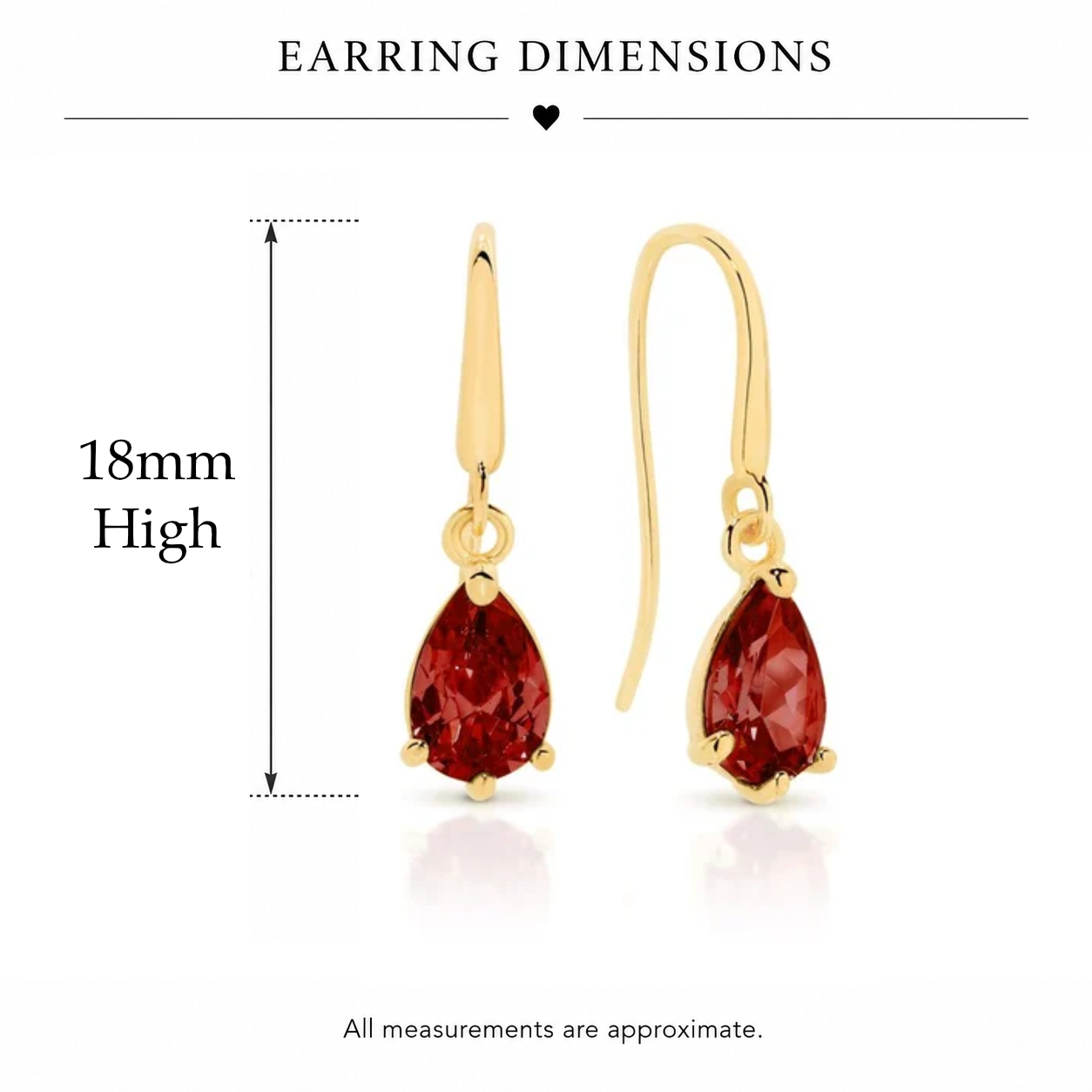 9ct yellow gold pear shaped garnet coloured cubic zirconia shepard hook earrings