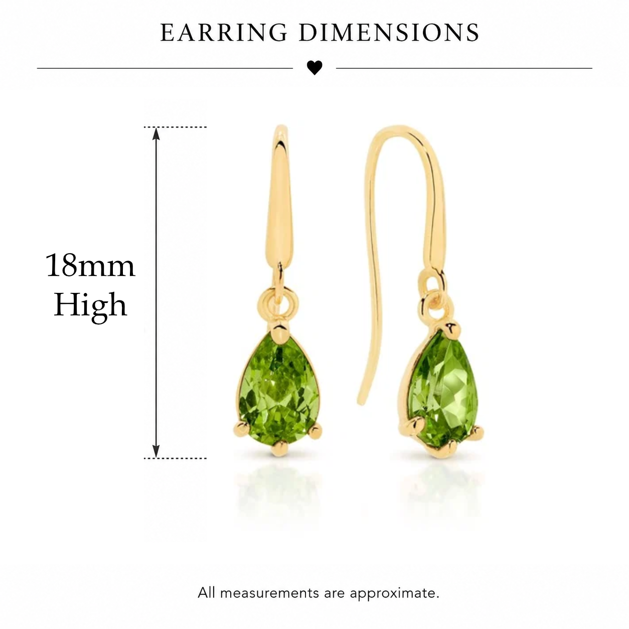 9ct yellow gold pear shaped peridot coloured cubic zirconia shepard hook earrings
