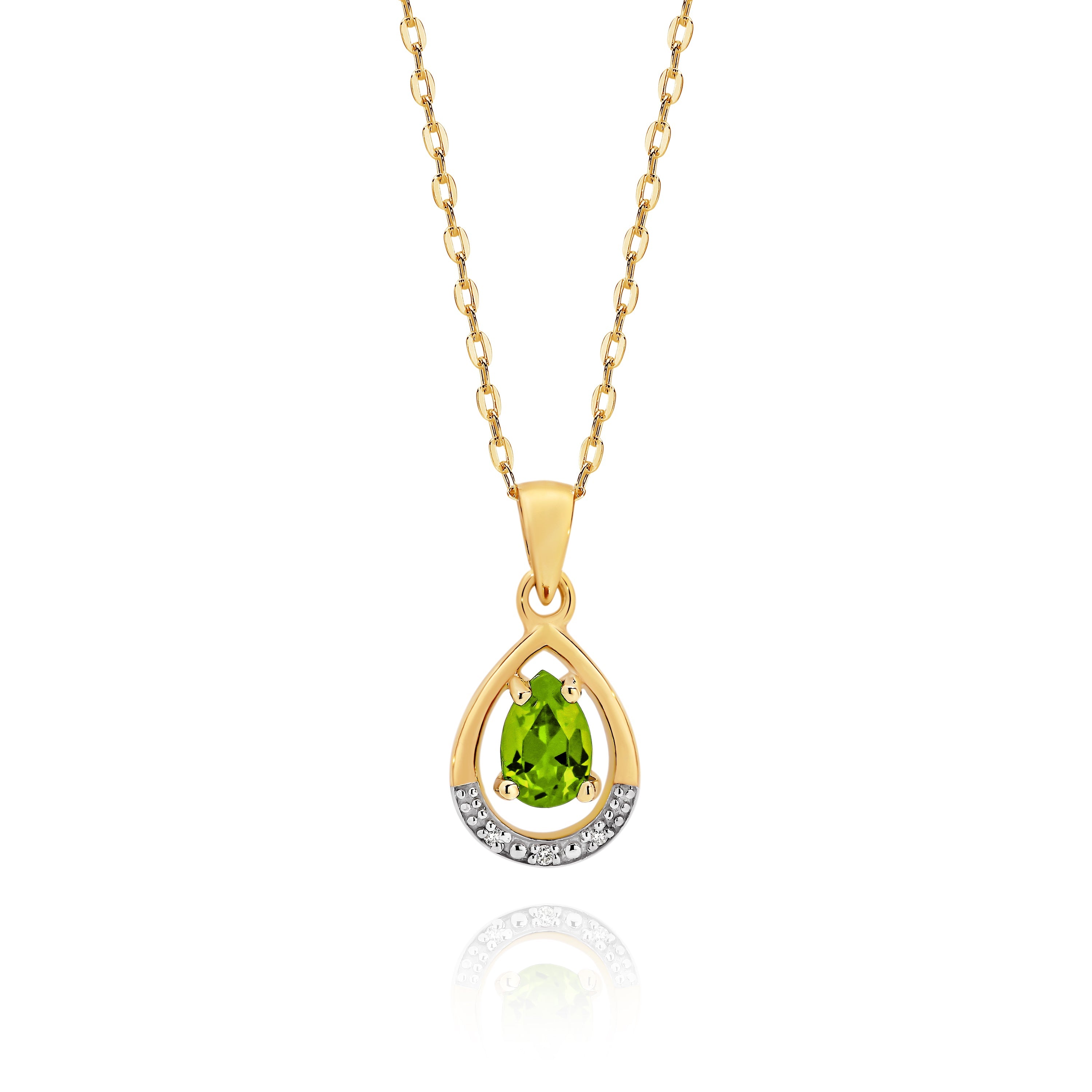 9ct yellow gold peridot & diamond pendant