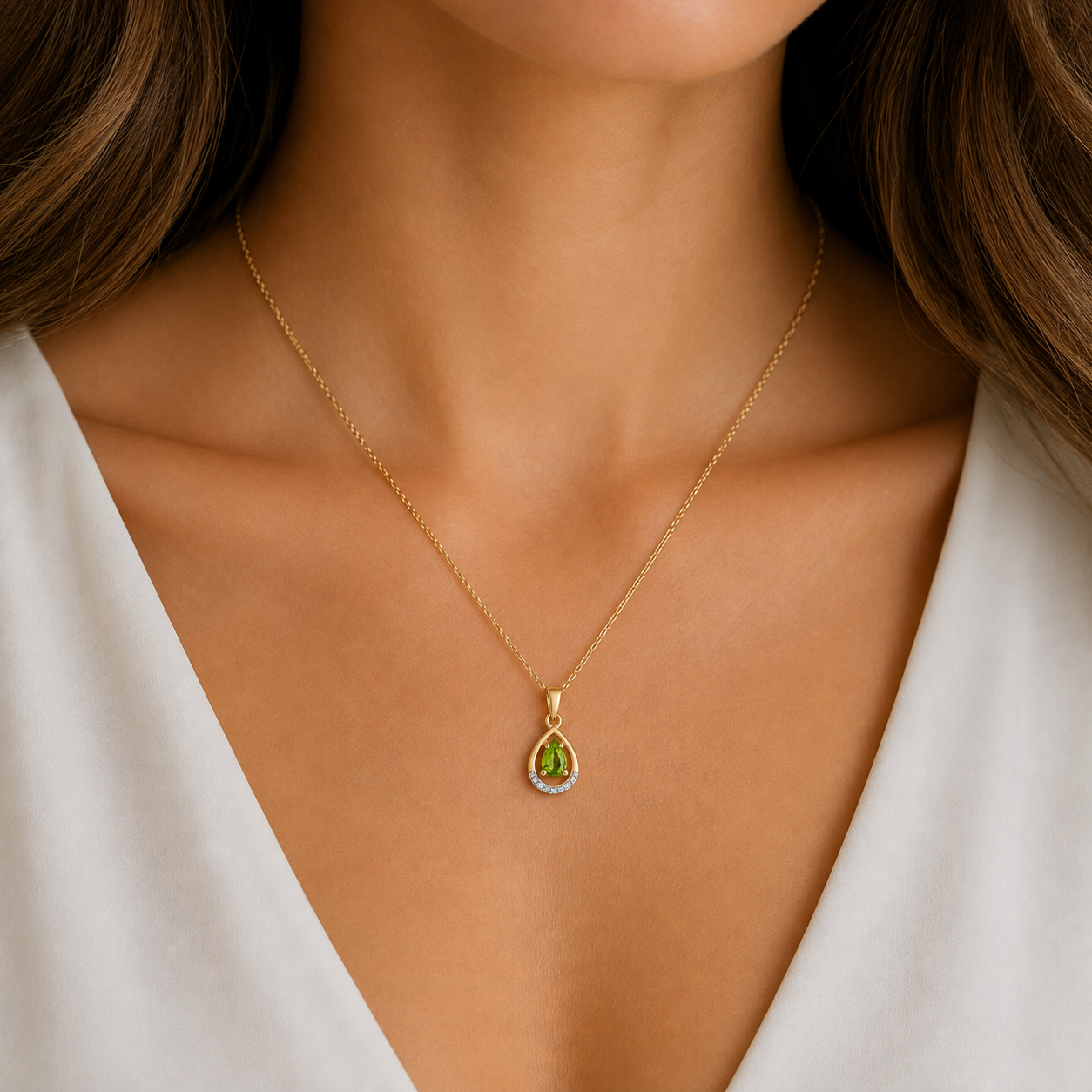 9ct yellow gold peridot & diamond pendant