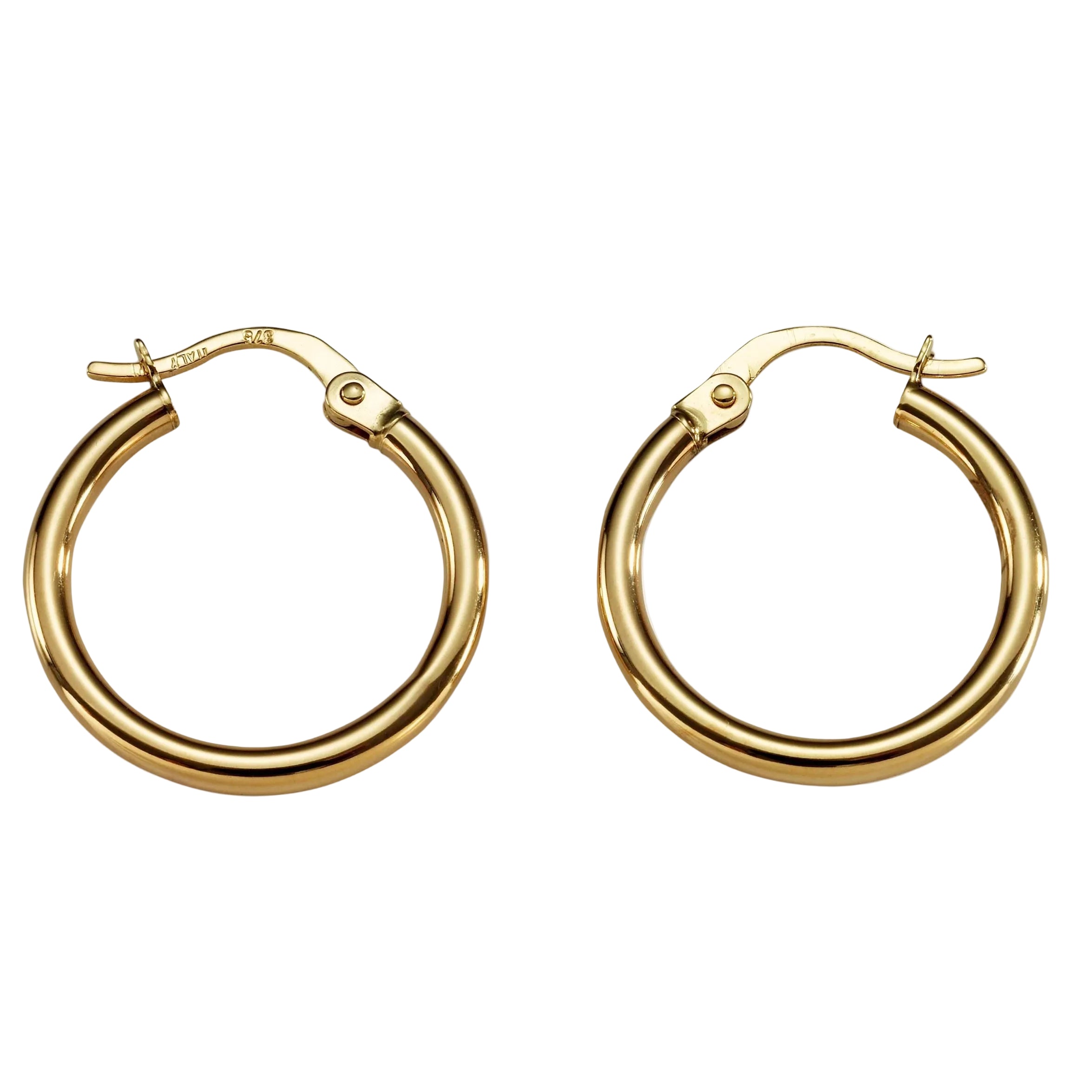 9ct yellow gold polished 15mm hoop earrings