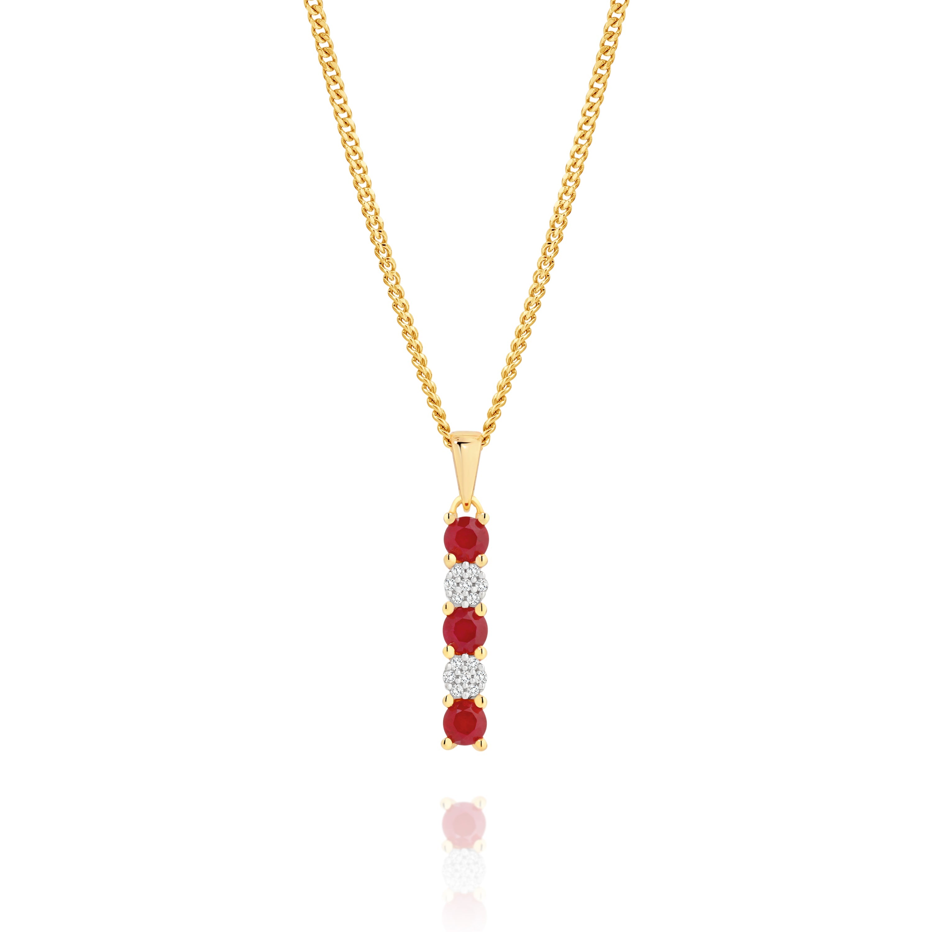 9ct yellow gold ruby & 0.04ct diamond cluster pendant
