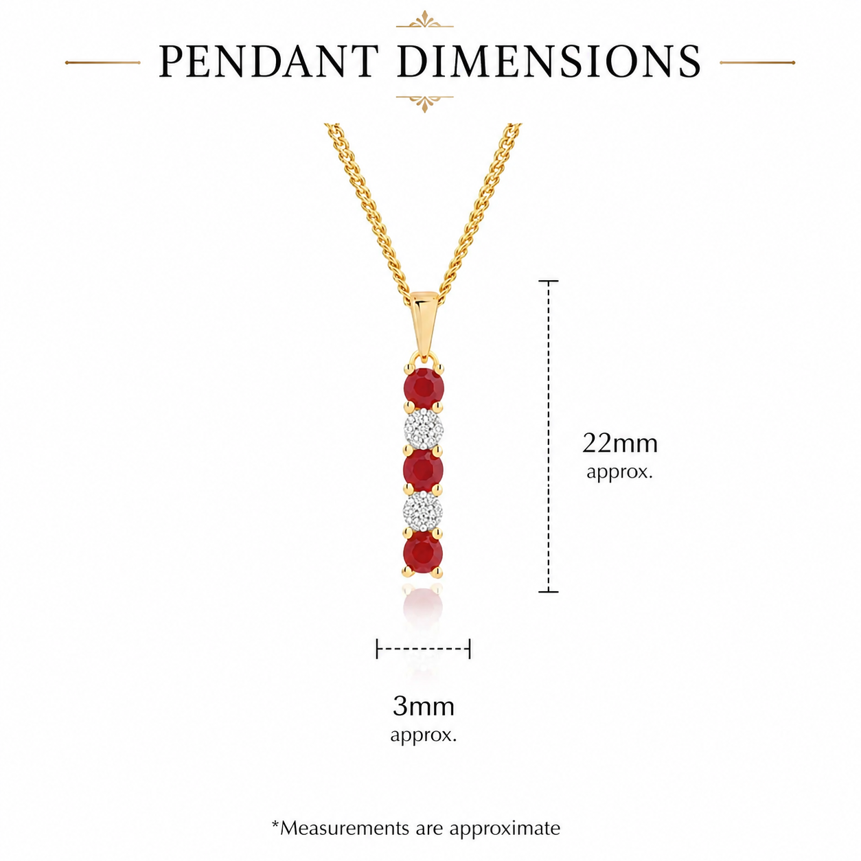 9ct yellow gold ruby & 0.04ct diamond cluster pendant