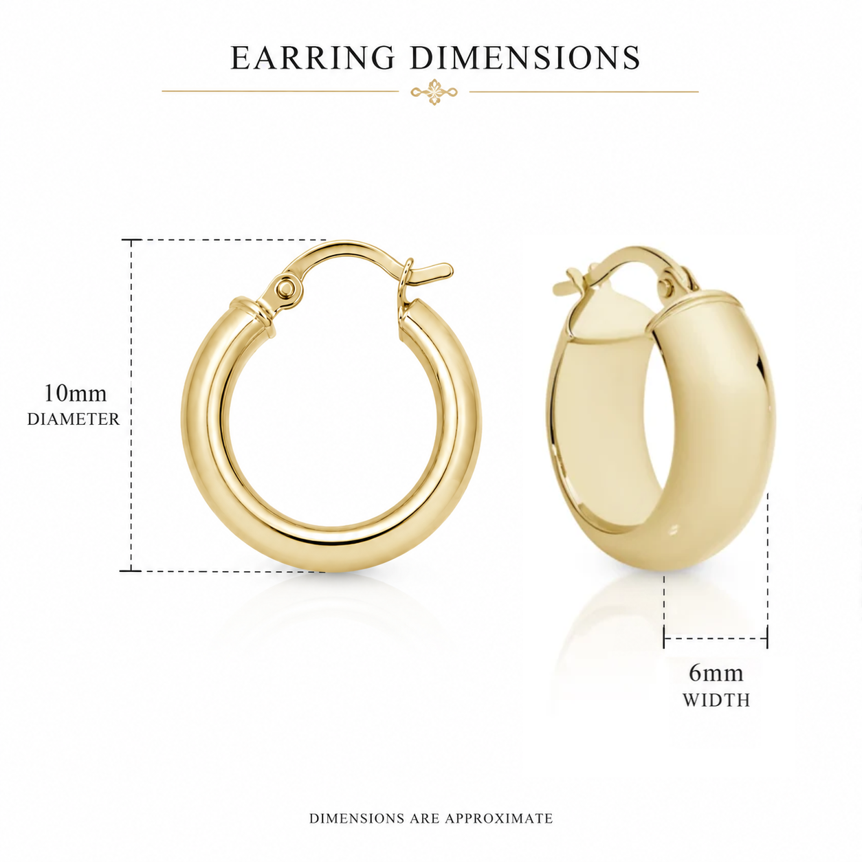 9ct yellow gold thick dome 10mm hoop earrings