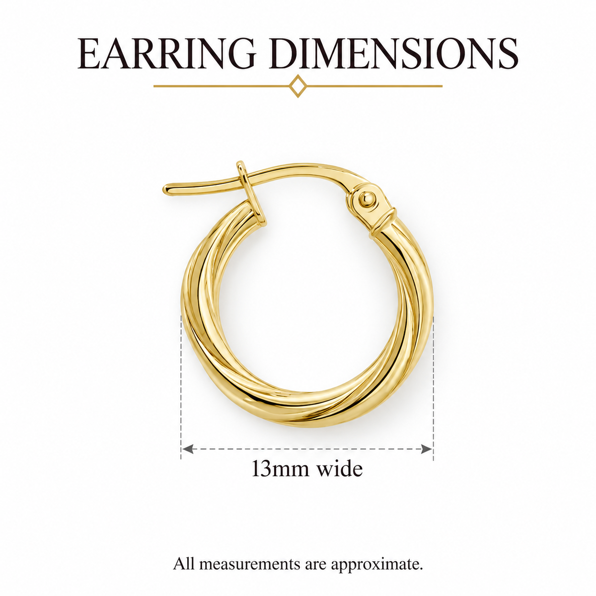 9ct yellow gold twist 10mm hoop earrings