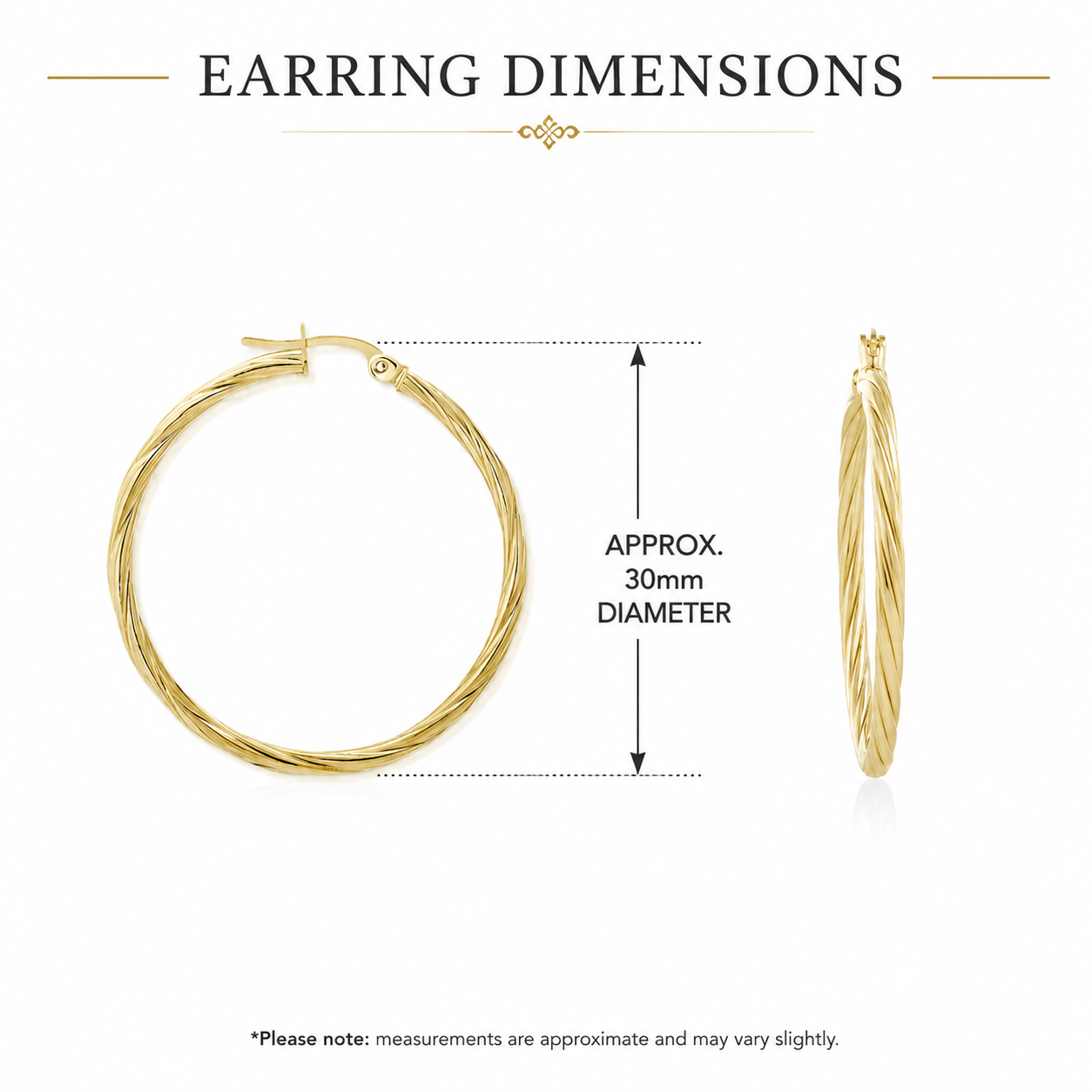 9ct yellow gold twist 30mm hoop earrings