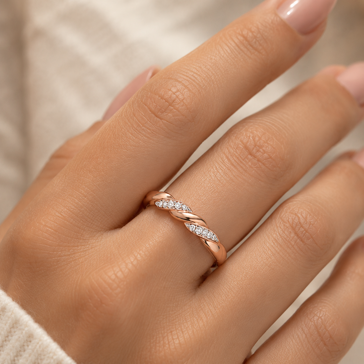9ct rose gold diamond twist ring