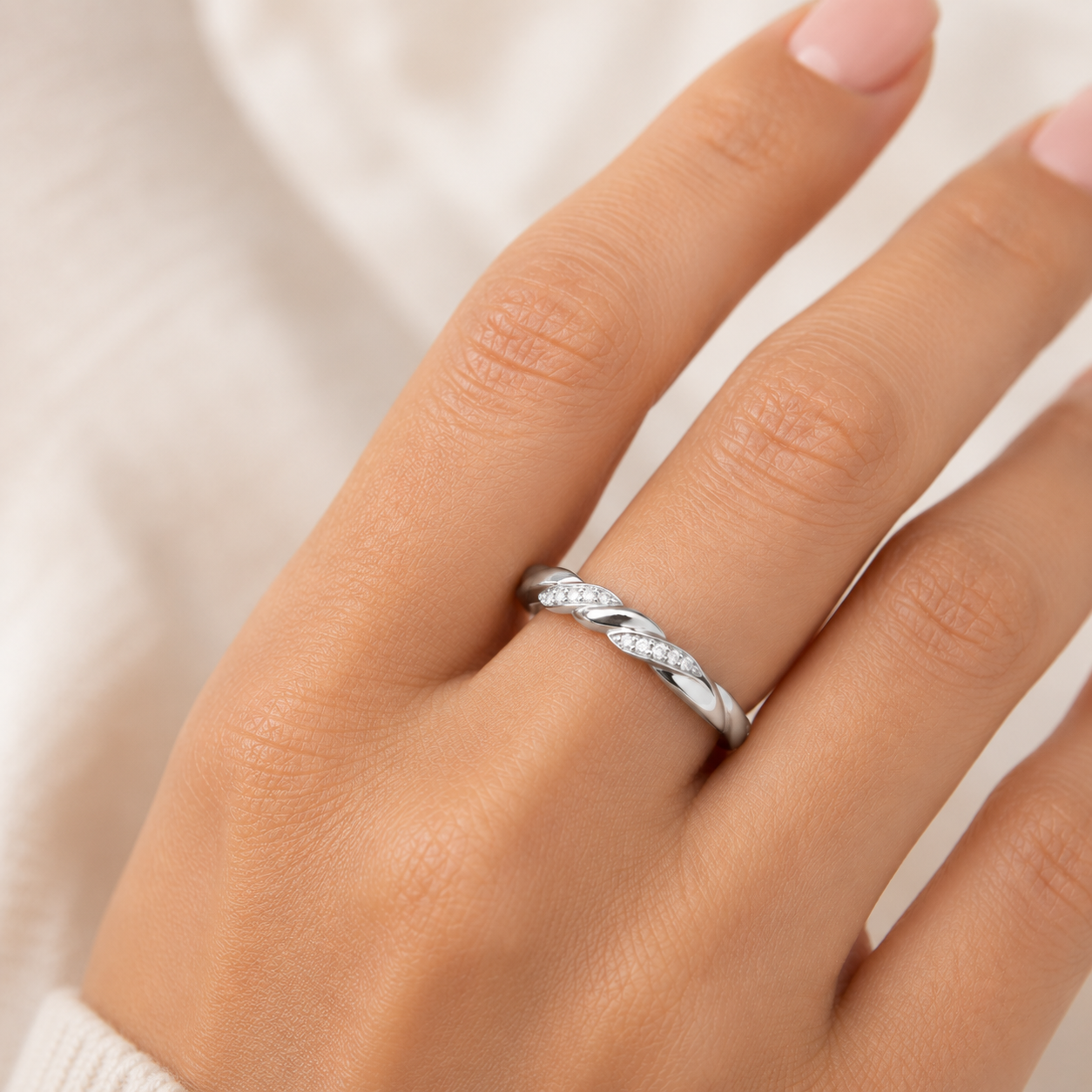9ct white gold diamond twist ring