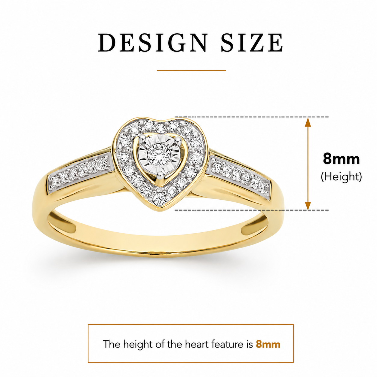 9ct Yellow Gold 0.15ct diamond heart ring