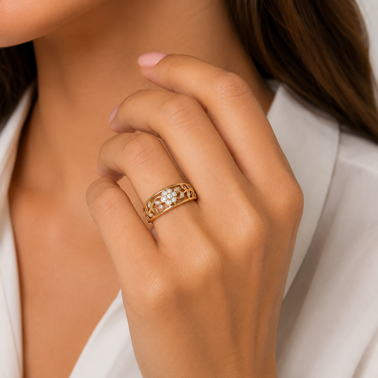 9ct yellow gold 0.30ct diamond flower ring