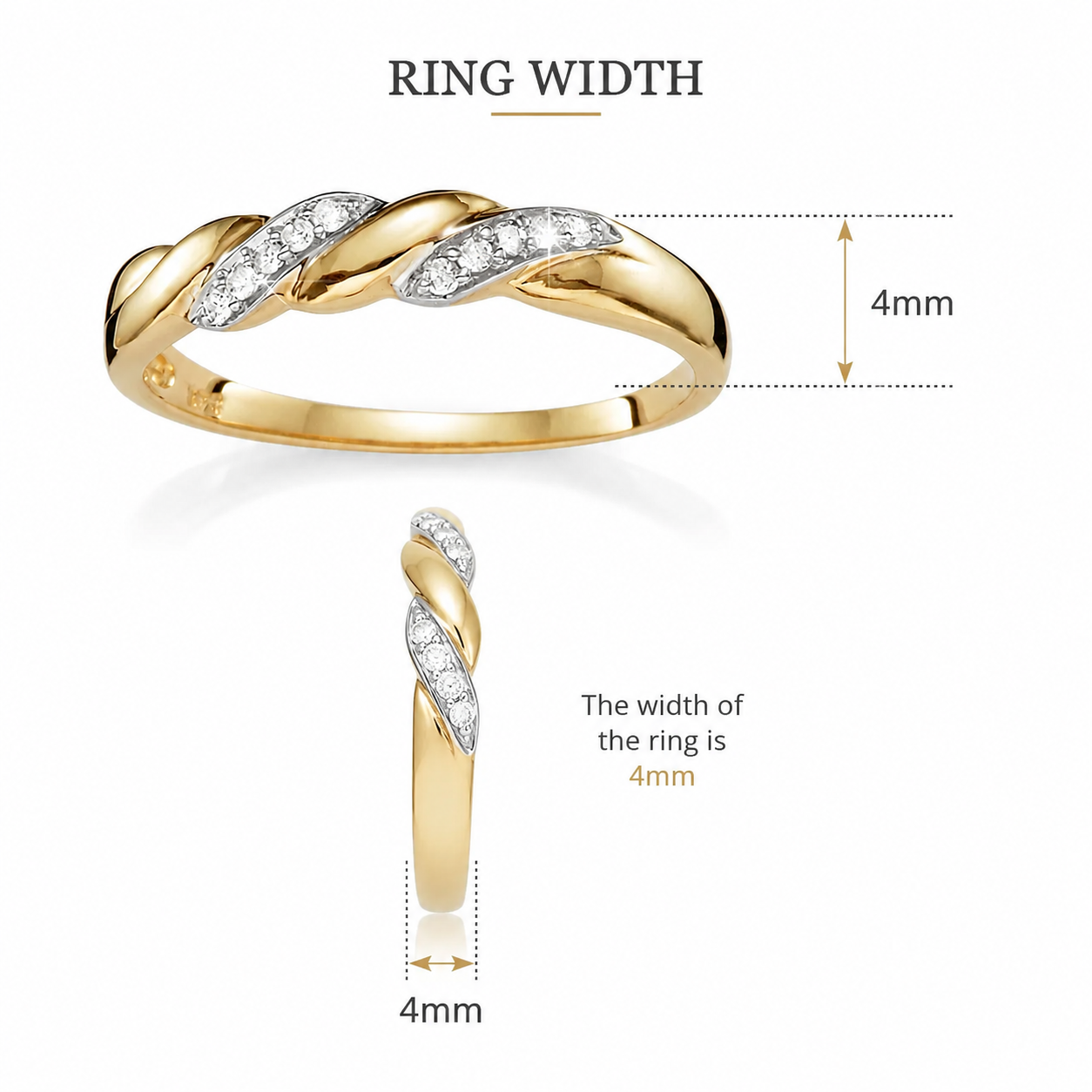 9ct yellow gold diamond twist band ring