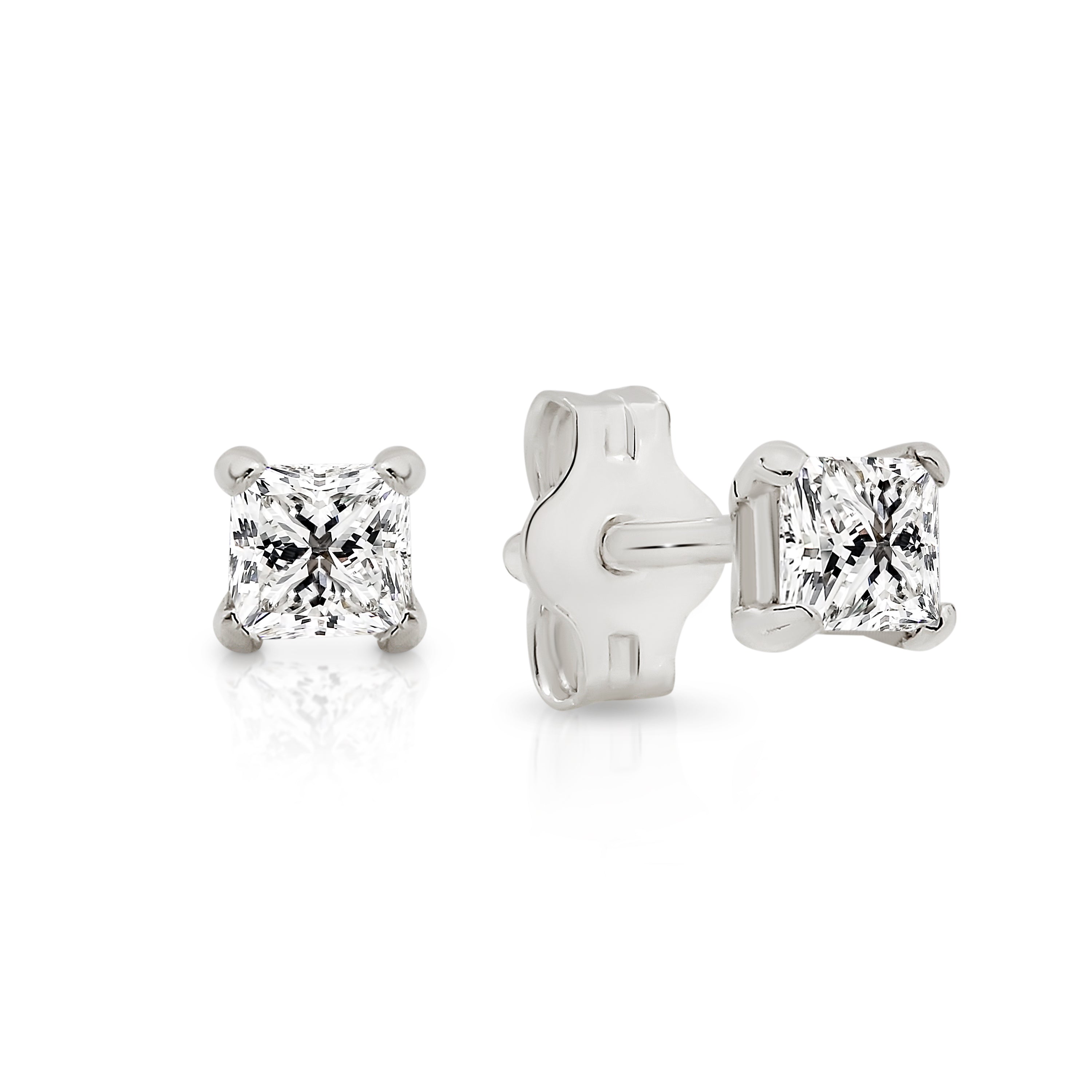 Sterling Silver 3mm square cubic zirconia stud earrings