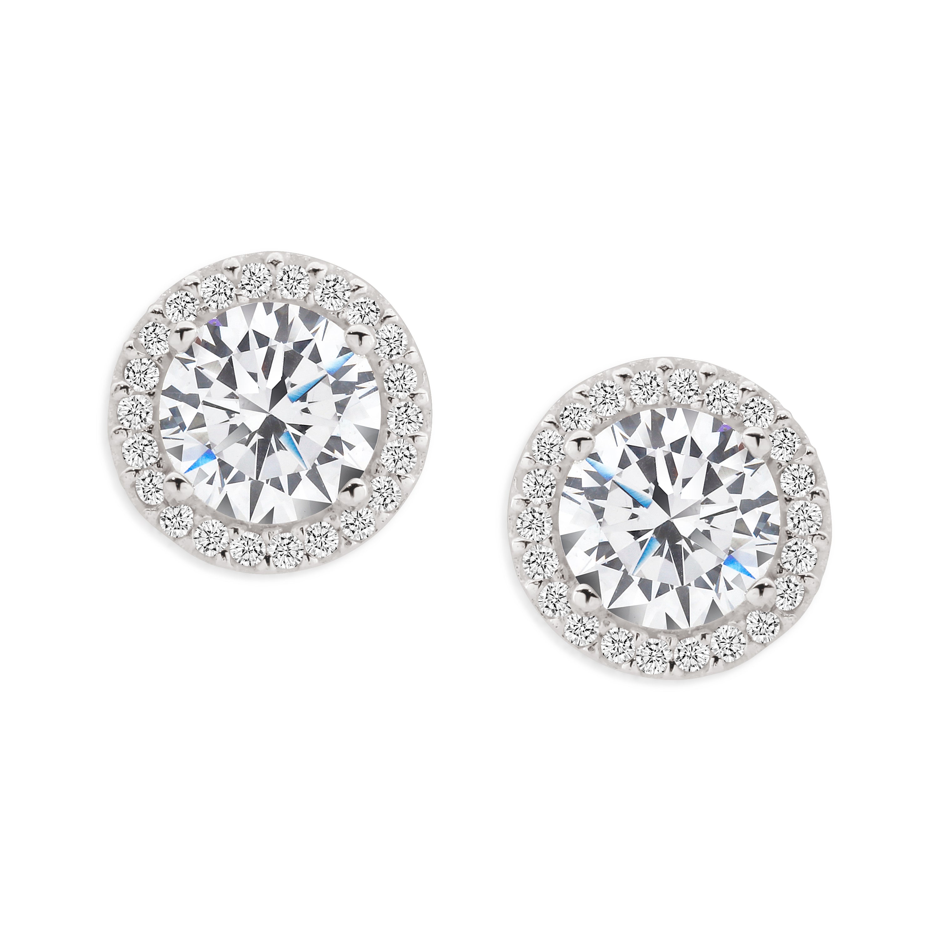 Silver cubic zirconia round halo studs