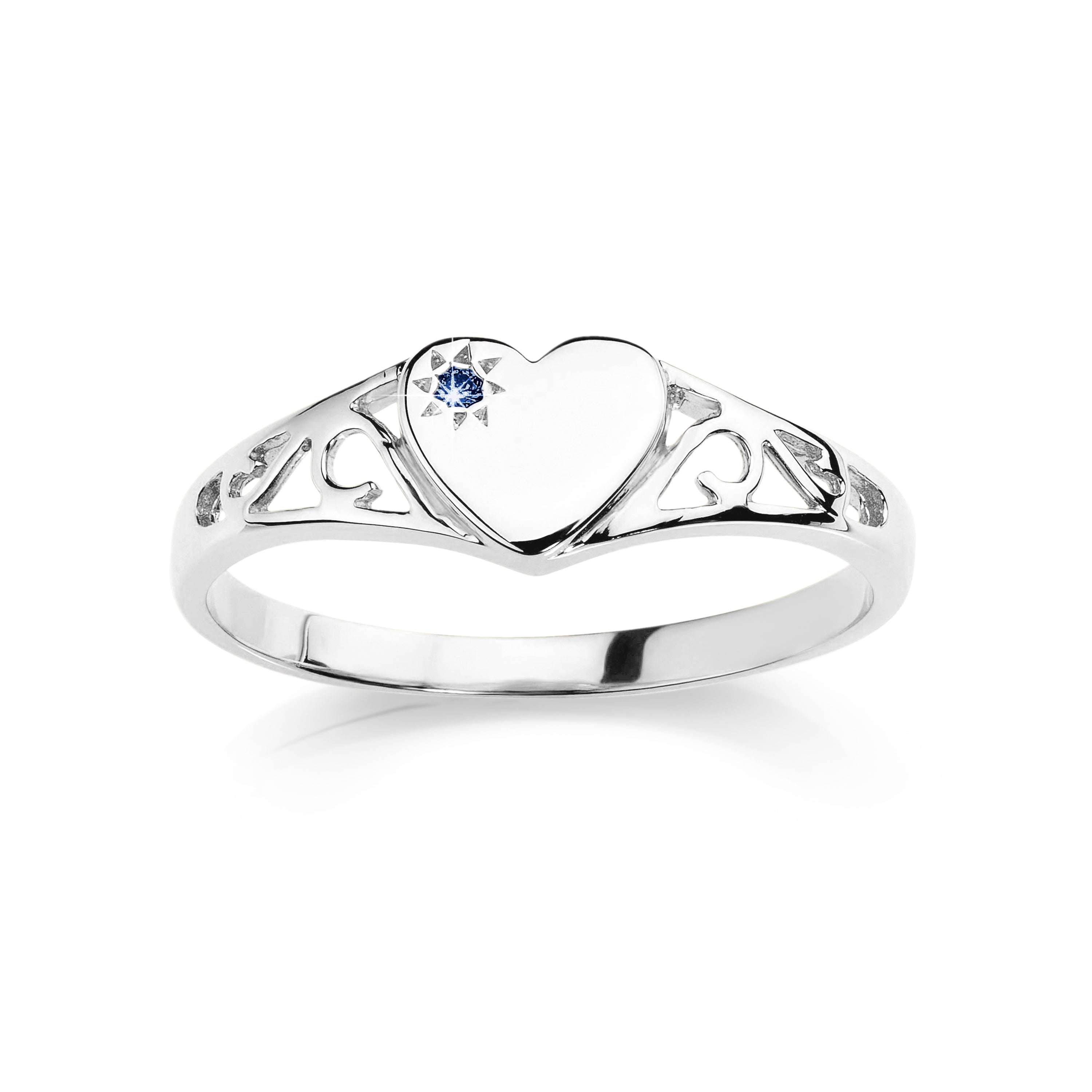 Silver sapphire heart signet ring