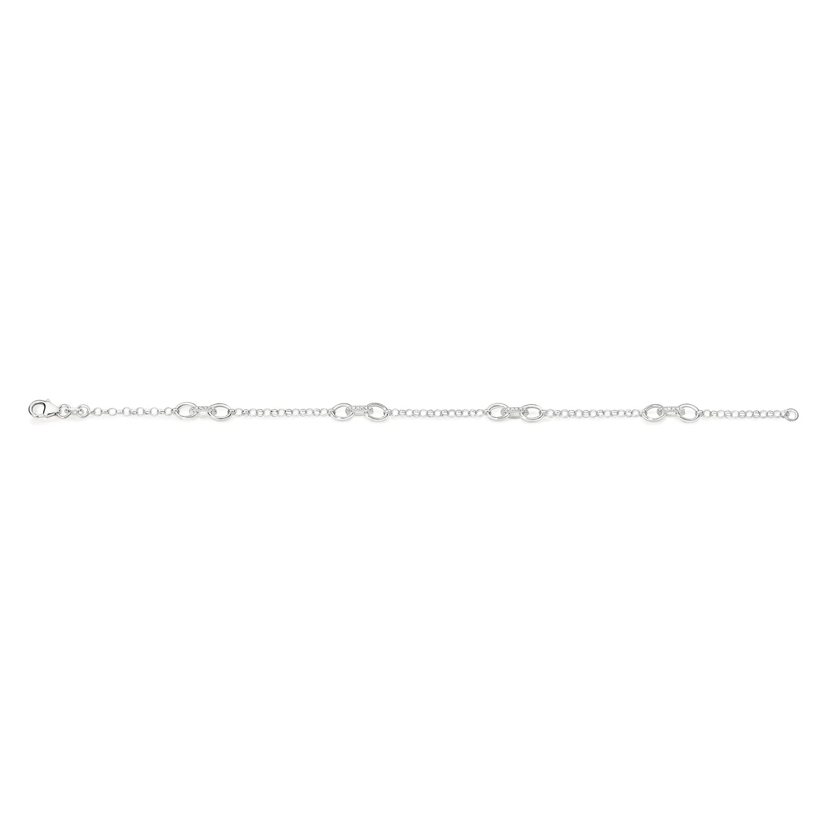 Sterling Silver round belcher bracelet with polished and CZ set oval bezel feature stations