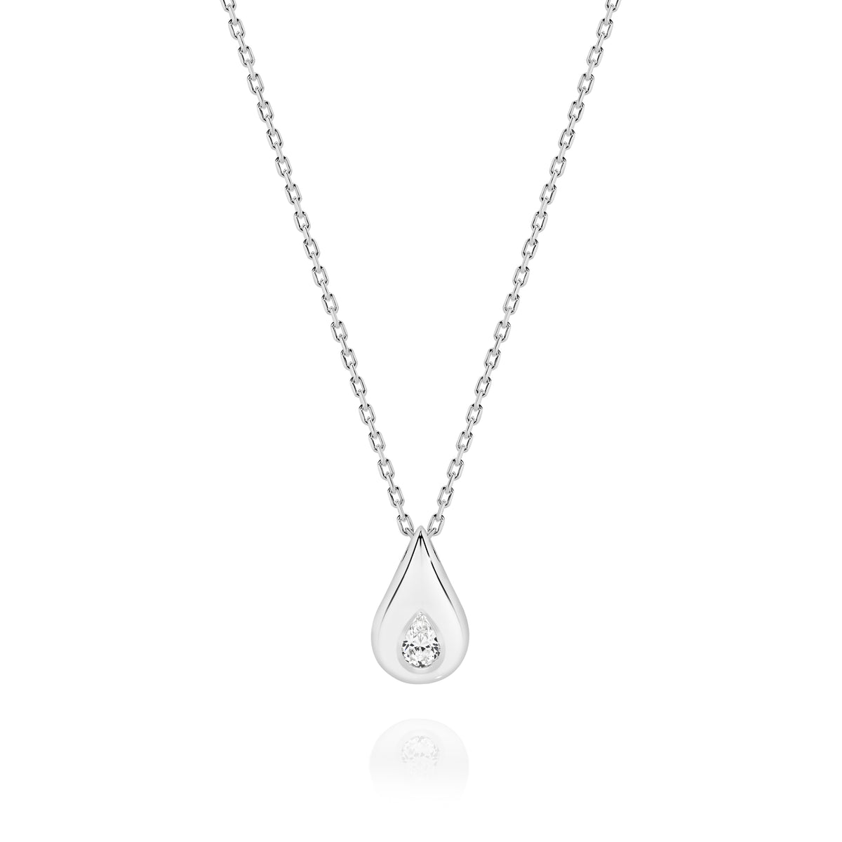 Sterling Silver Cubic Zirconia Teardrop Shaped Pendant with 45cm Chain