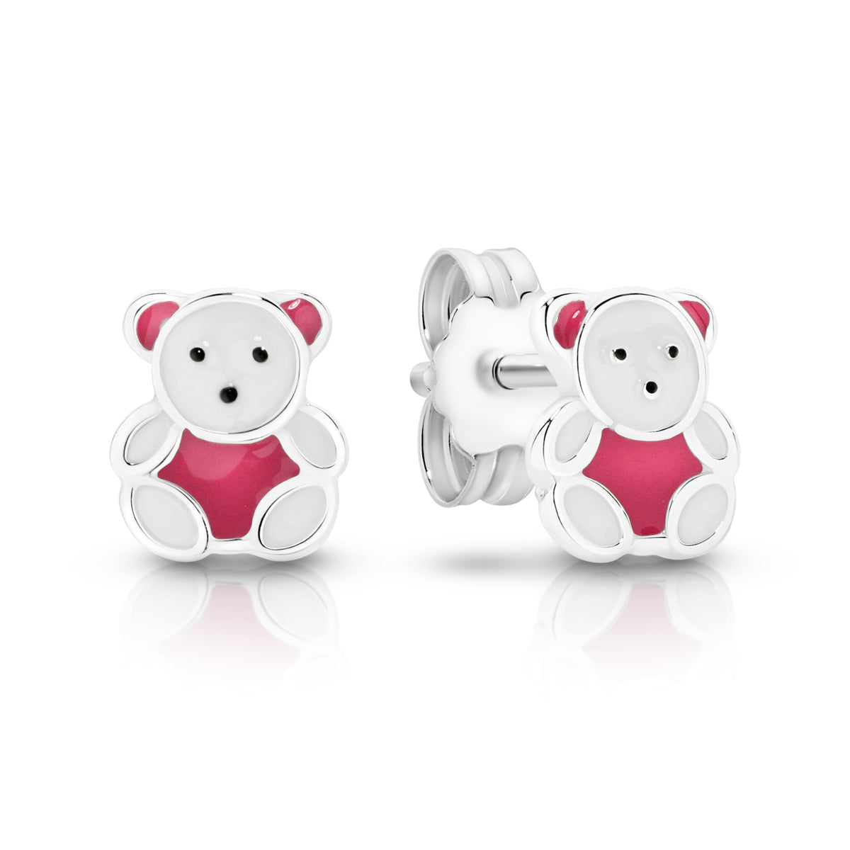 Sterling Silver pink and white teddy studs