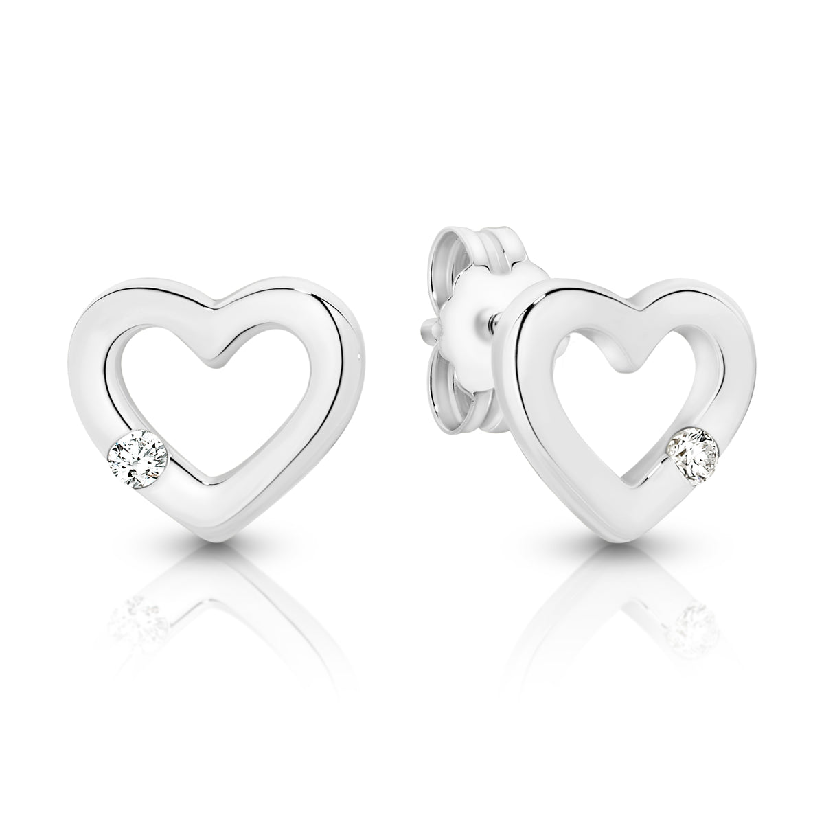 Sterling Silver cubic zirconia open heart stud earrings