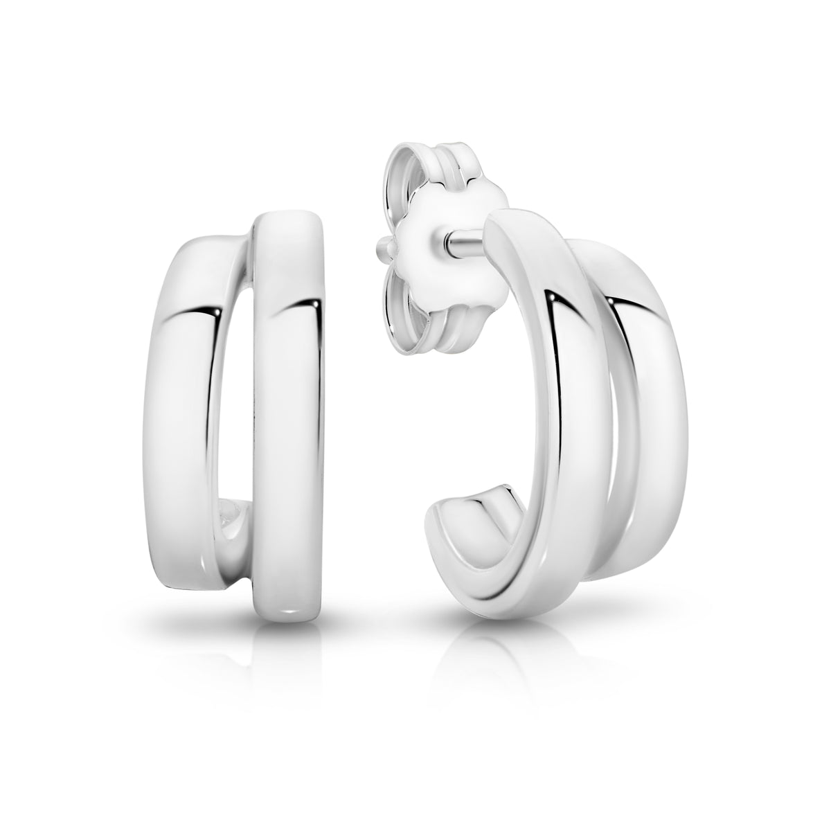 Sterling Silver polished double strand huggie stud earrings