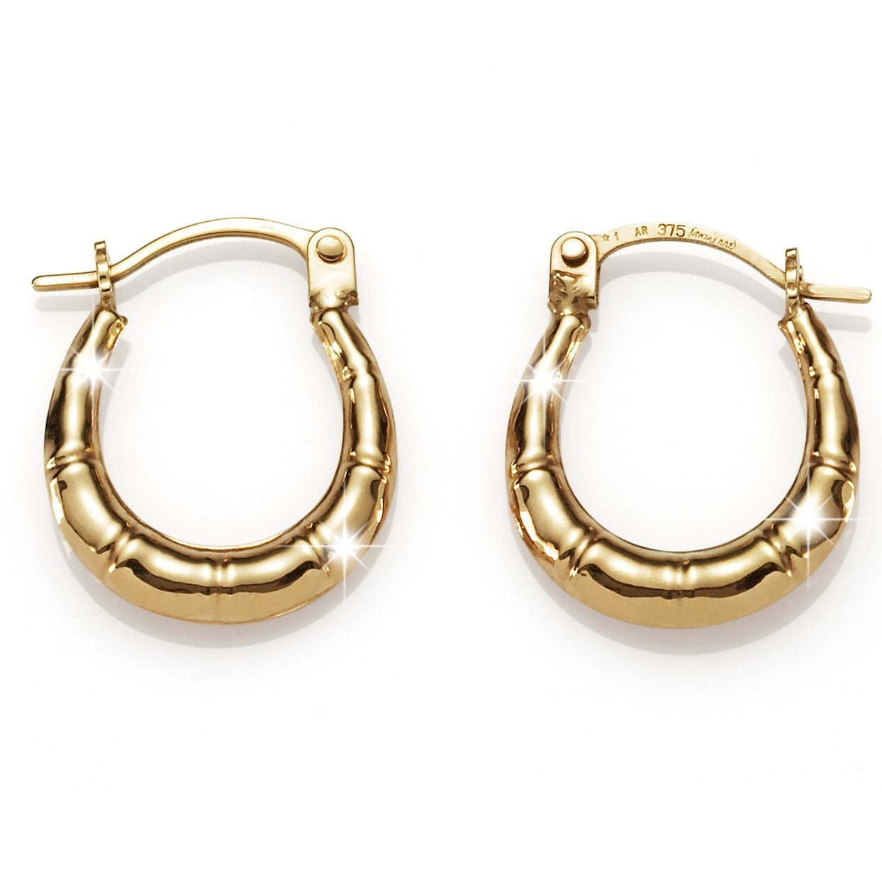 9ct gold bamboo hoops 10mm