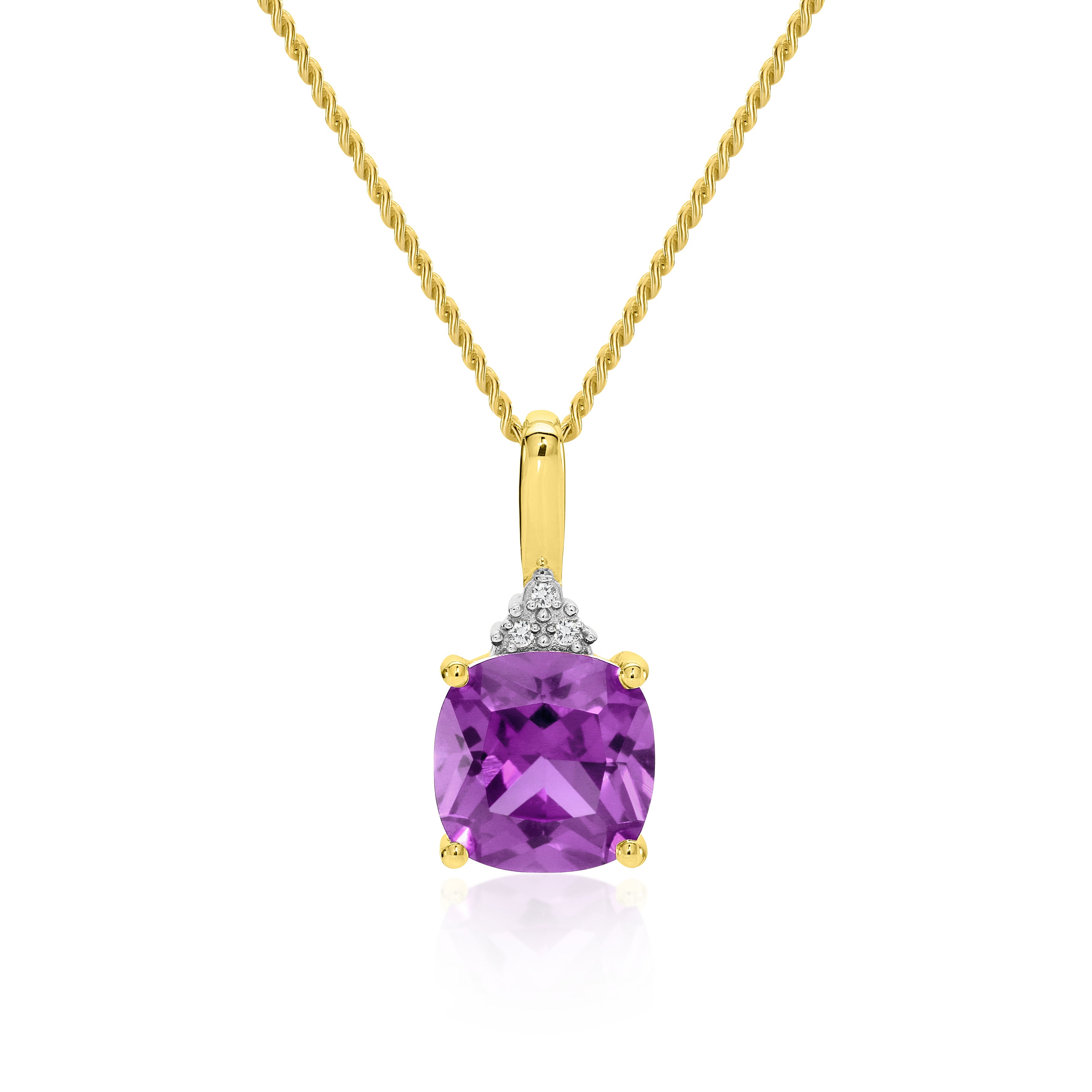 9ct gold amethyst & diamond pendant