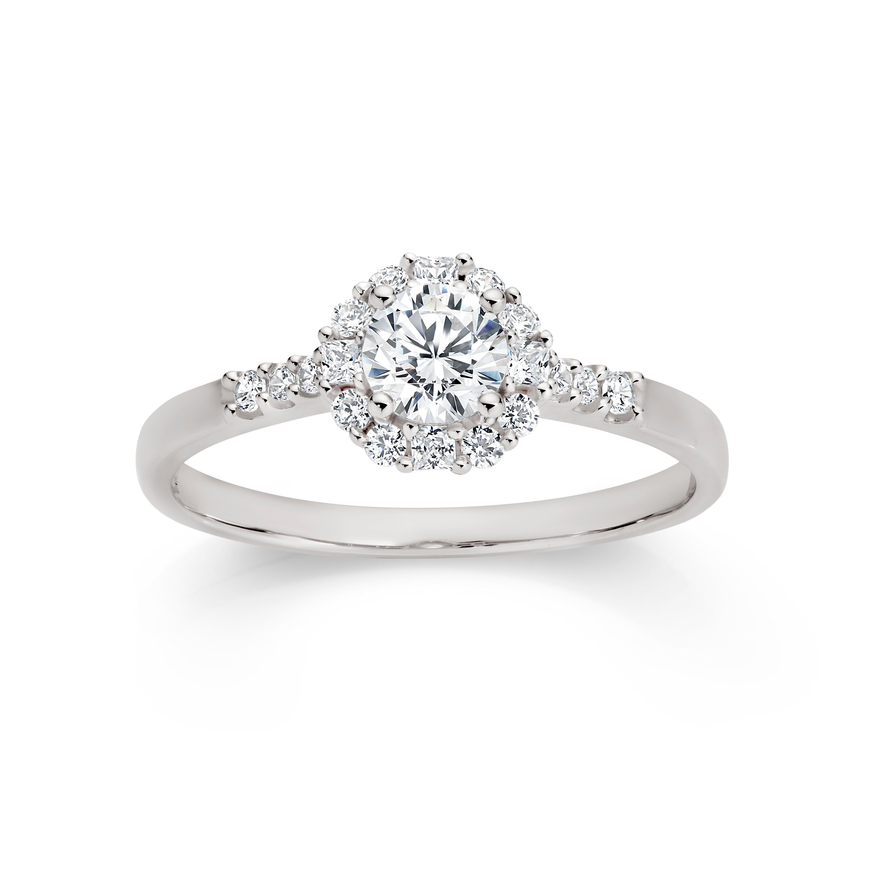9ct white gold cubic zironia halo ring