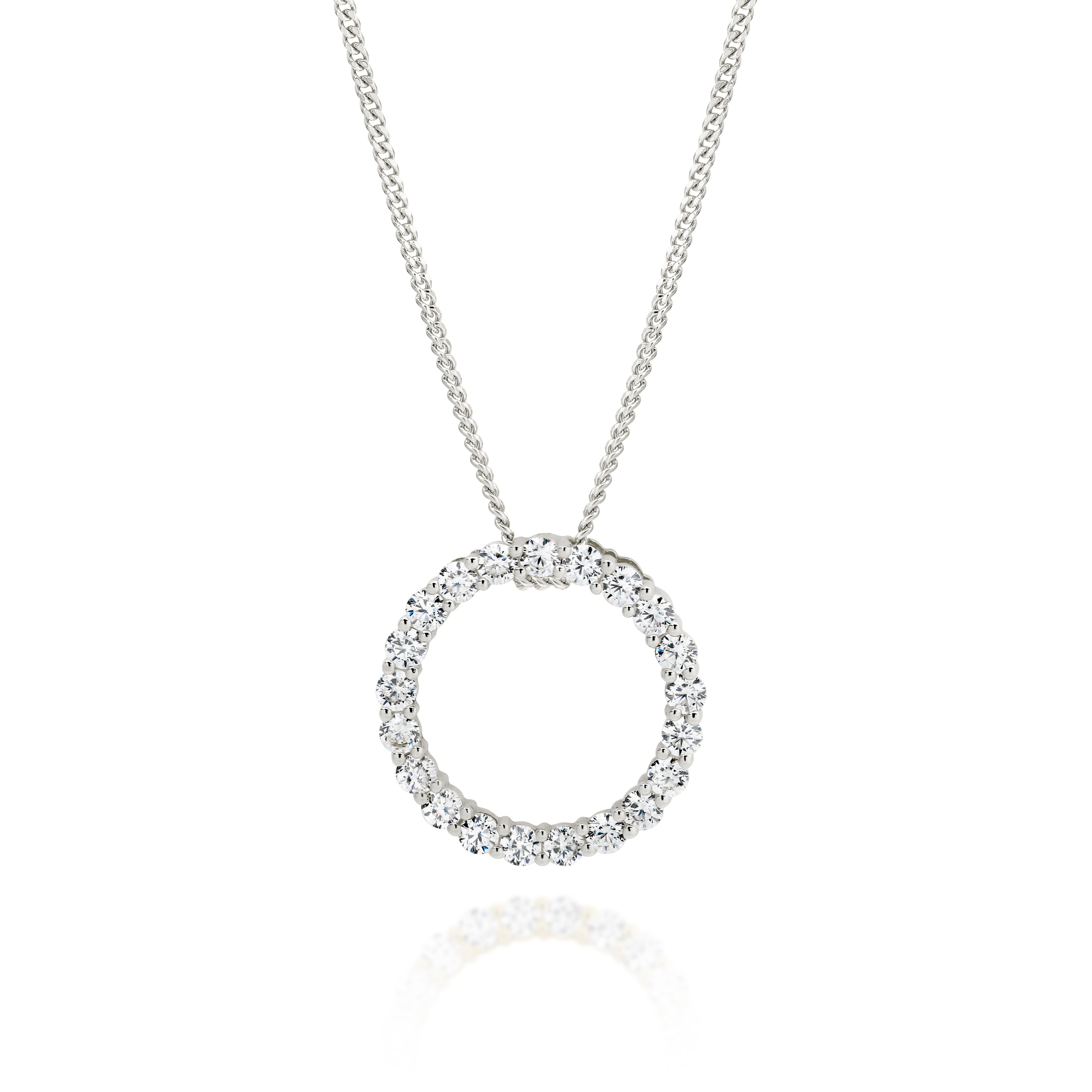 Sterling silver cubic zirconia circle necklace 45cm