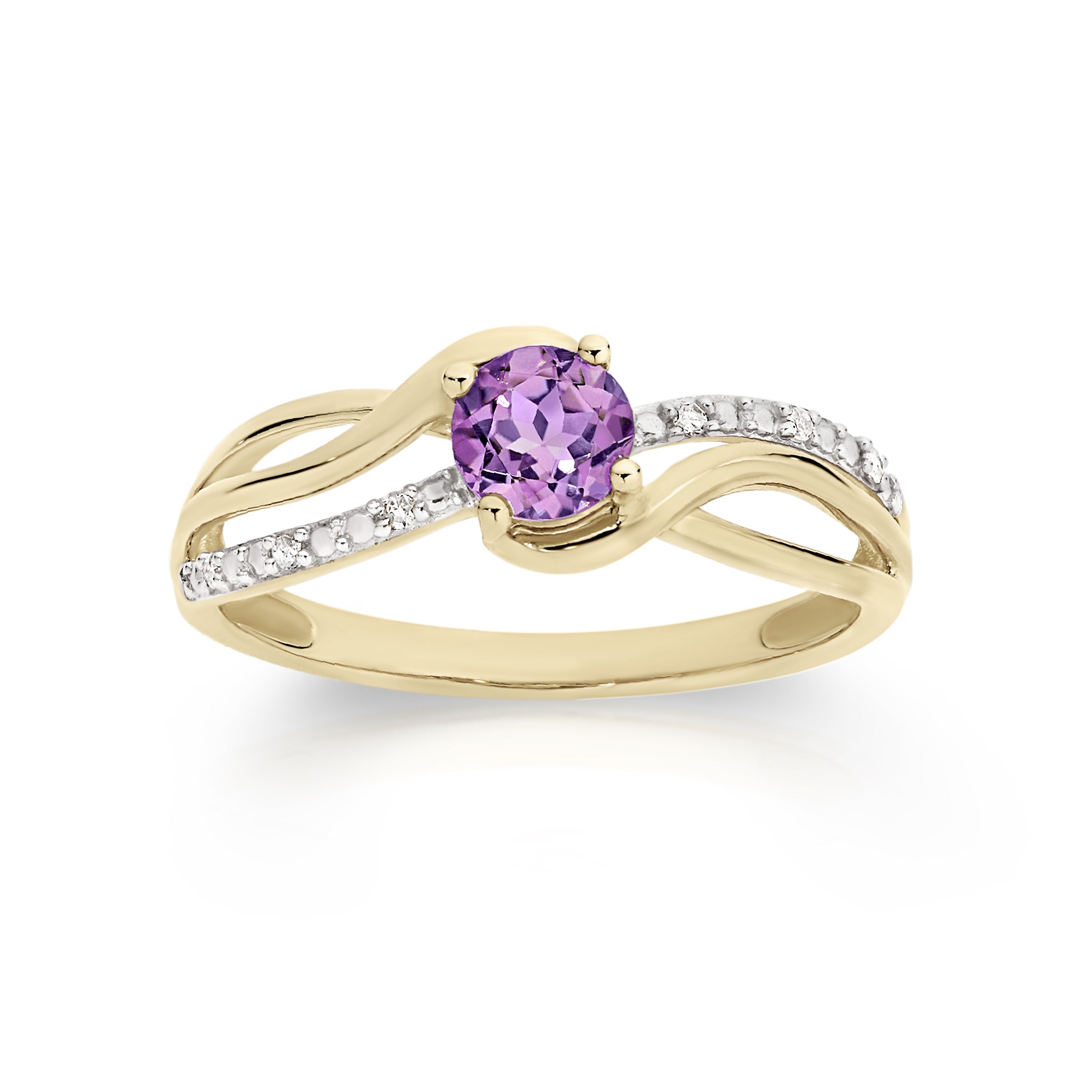 9ct yellow gold amethyst & diamond ring