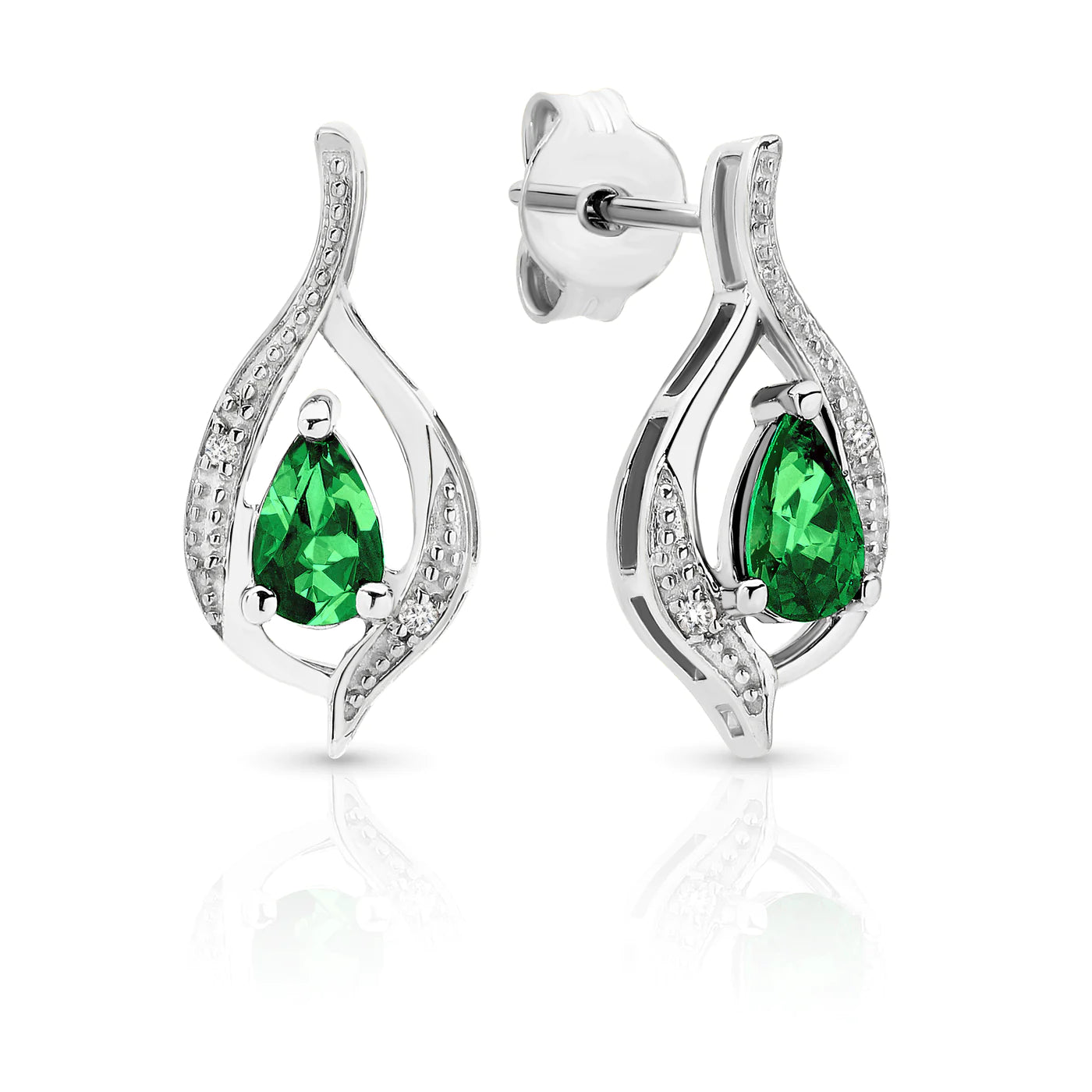 9ct white gold cr emerald & diamond earrings