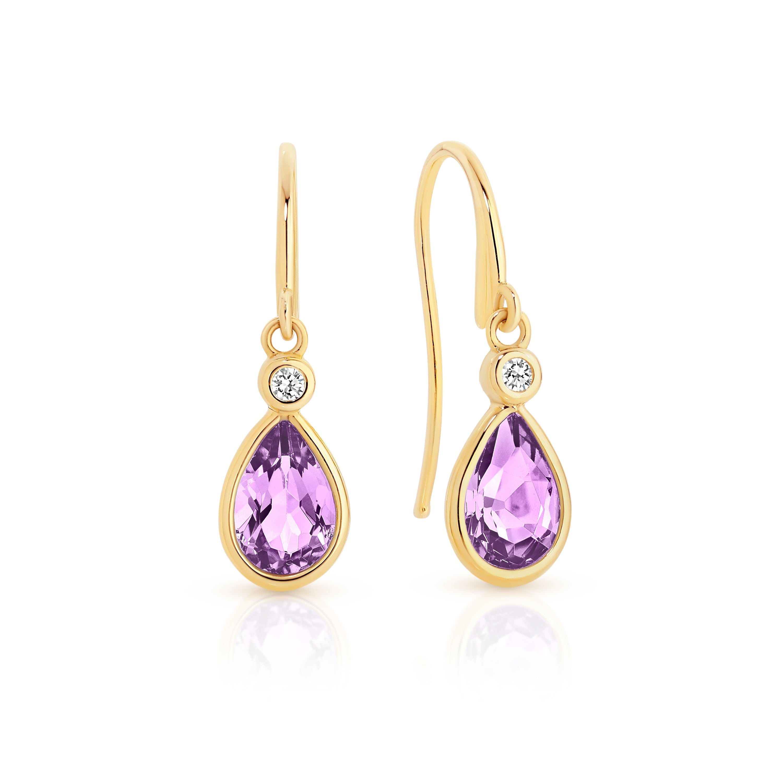 9ct yellow gold amethyst & cubic zirconia drop earrings