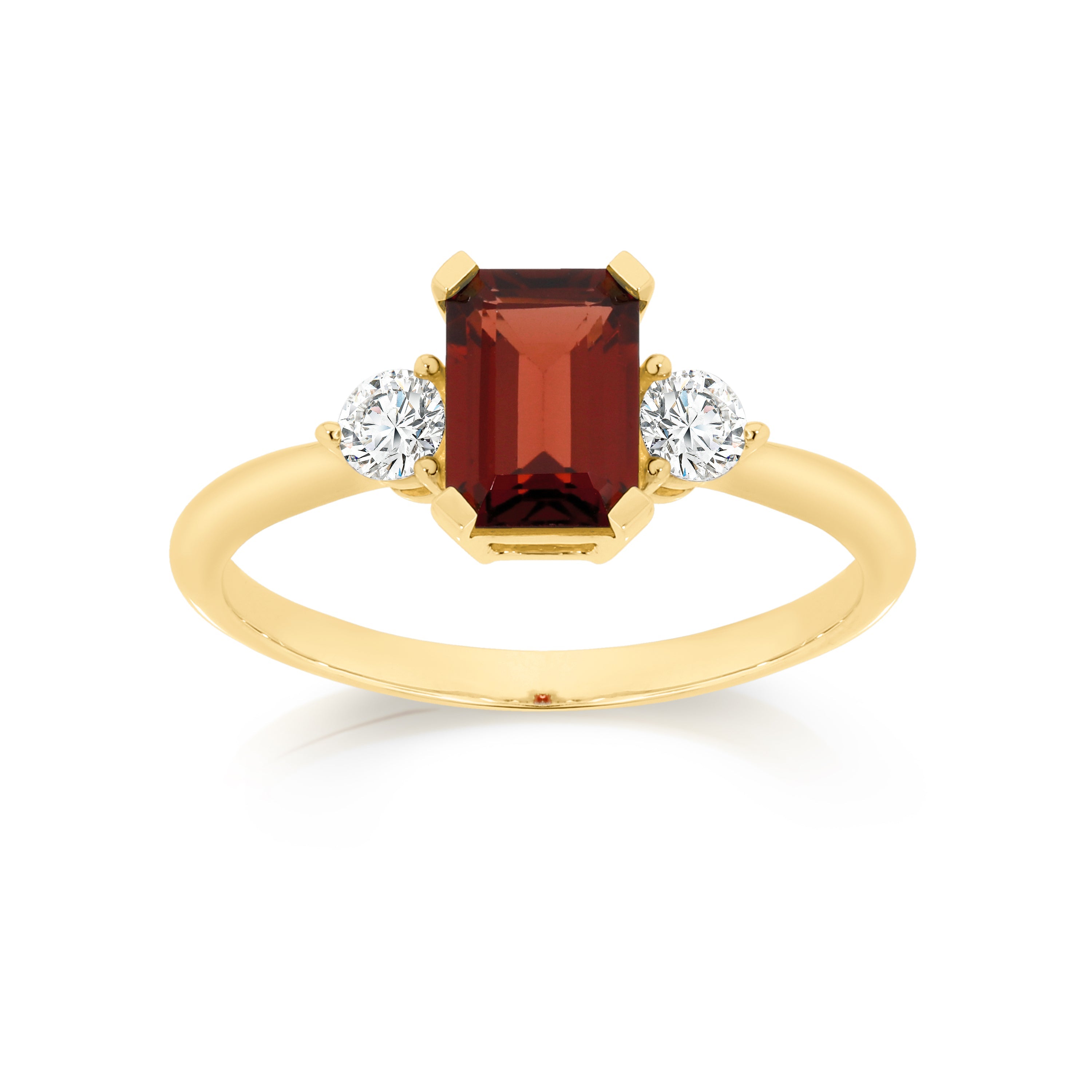 9ct emerald cut garnet &  cubic zirconia  ring