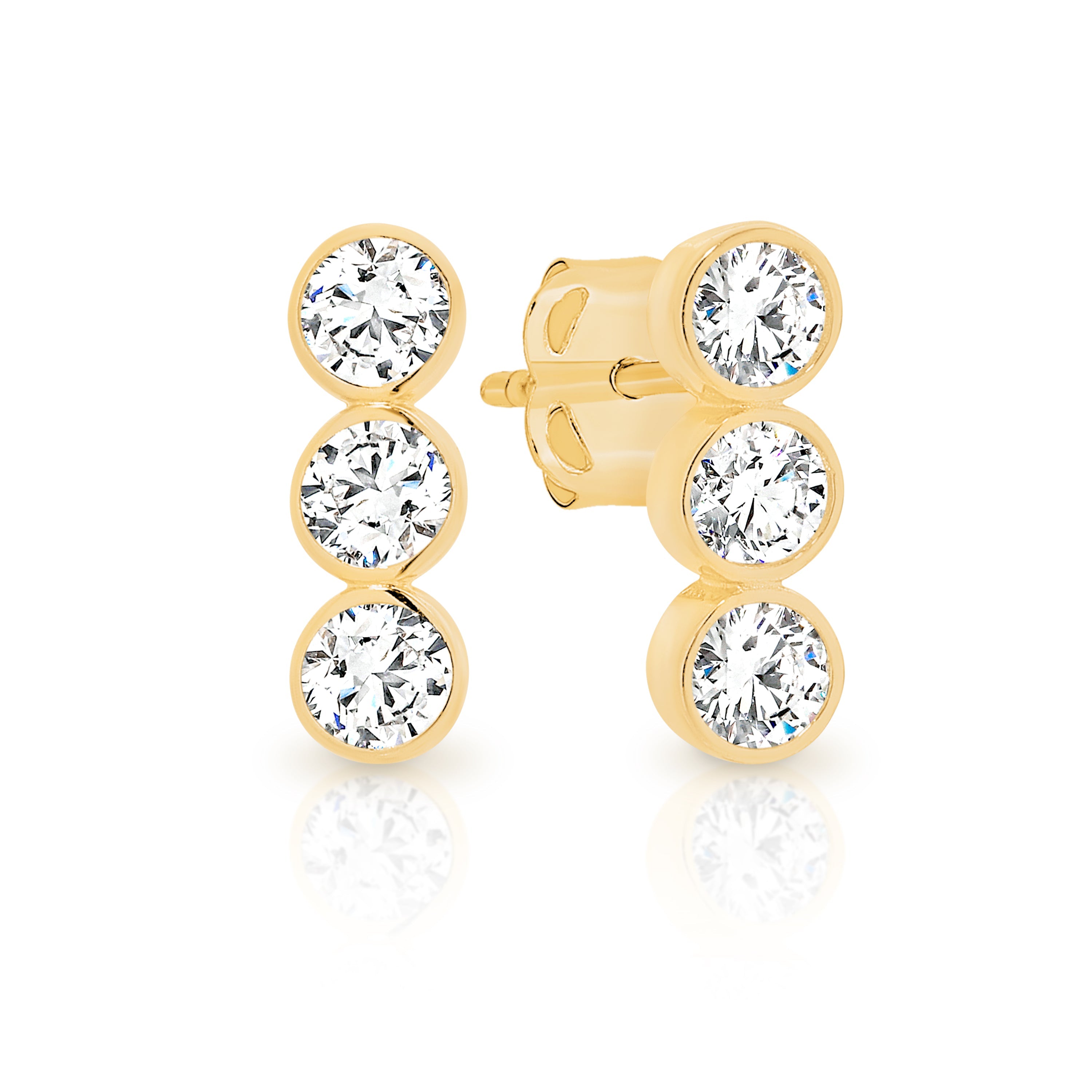 9ct triple cubic zirconia bezel bar studs